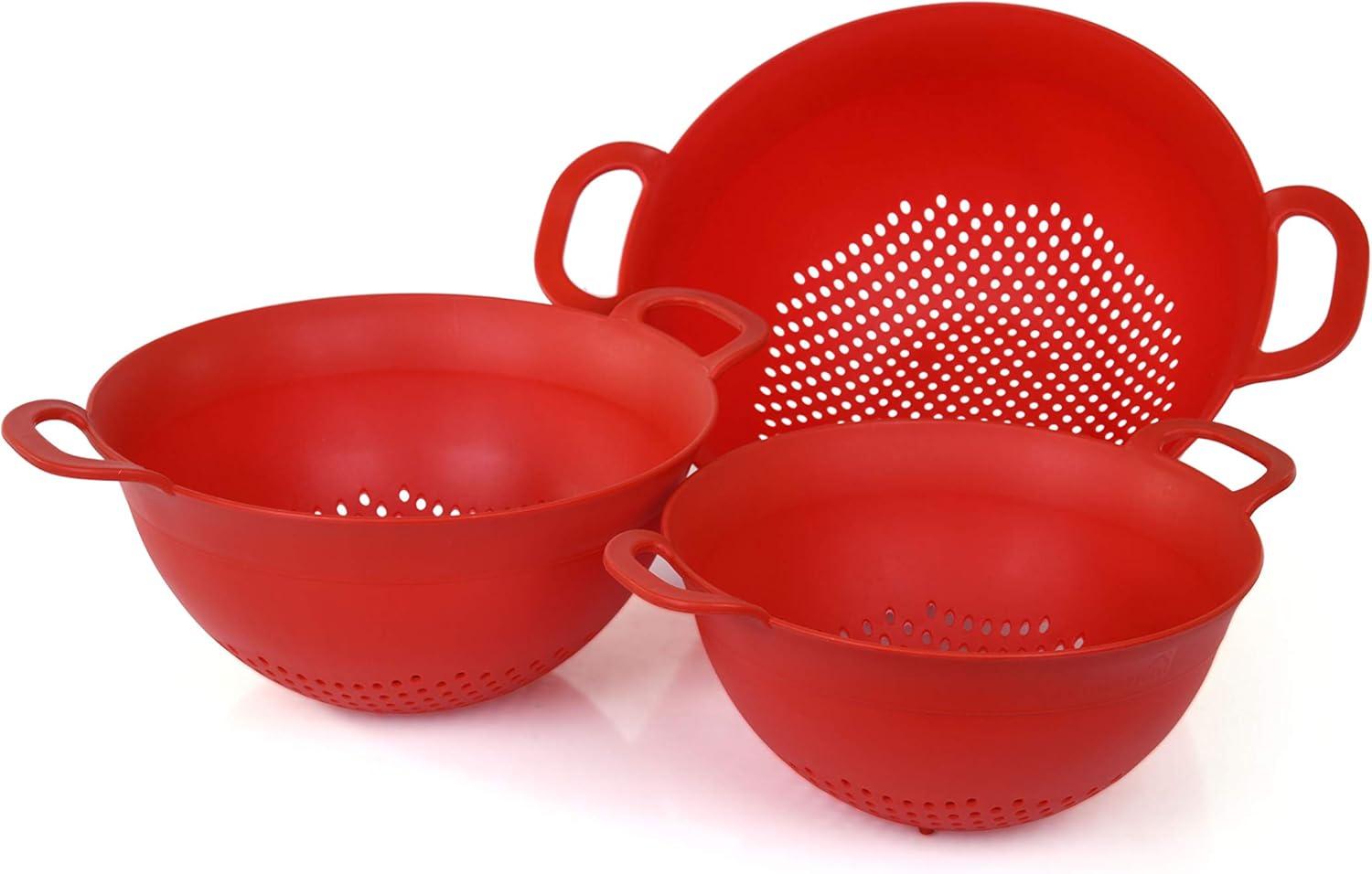 Plastic Strainer Colanders Set (3 Pack) (Red)