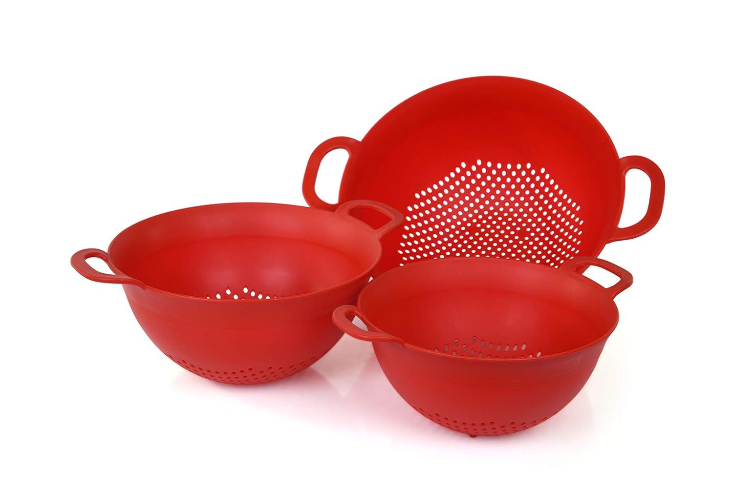 Plastic Strainer Colanders Set (3 Pack) (Red)