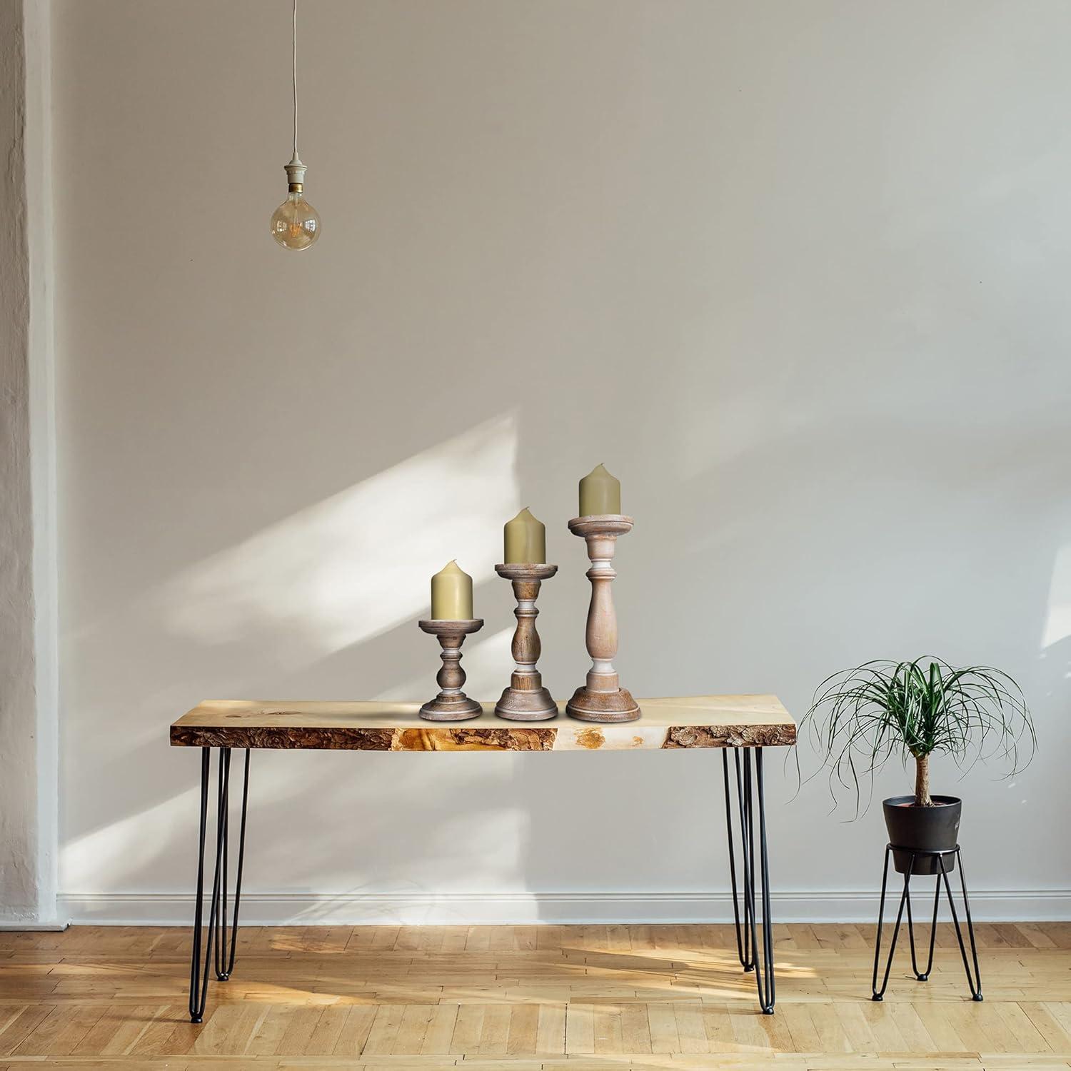 Mela Artisans White Wood Candle Holders, Table Centerpiece, Made from Mango Wood