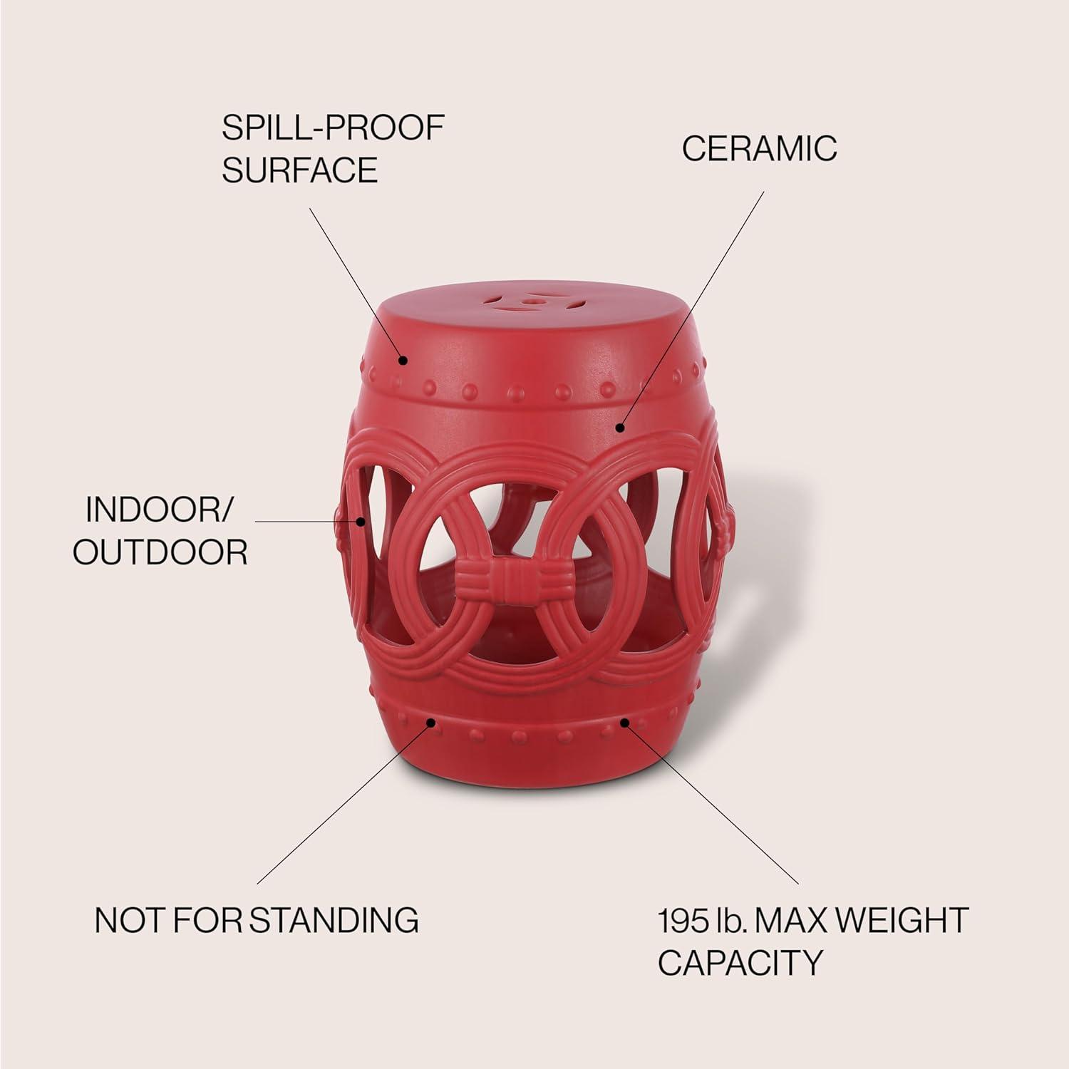 JONATHAN Y Lucky Coins 16" Chinese Ceramic Drum Garden Stool, Matte Red