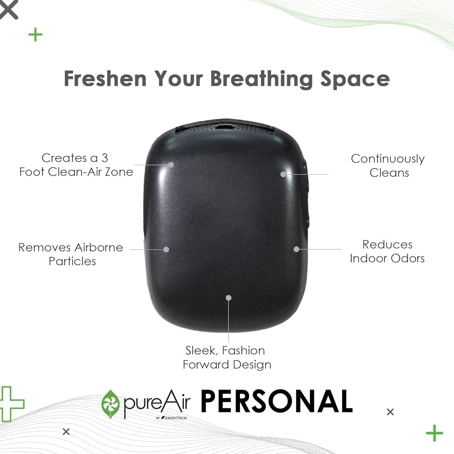Greentech Environmental pureAir SOLO - Portable Air Purifier and Air Cleaner, Air Purifiers for Home, Office, and Car, Personal 3 feet Clean-Air Zone, All Day Purification