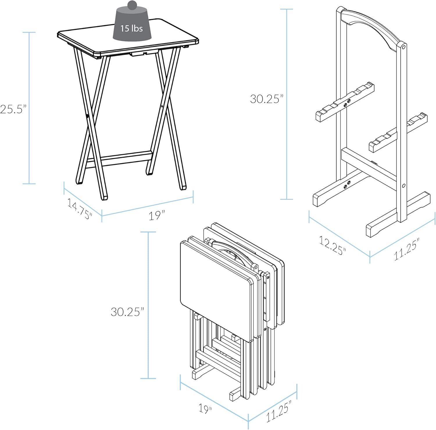 Pine Wood 5-Piece Natural Finish TV Tray Table Set