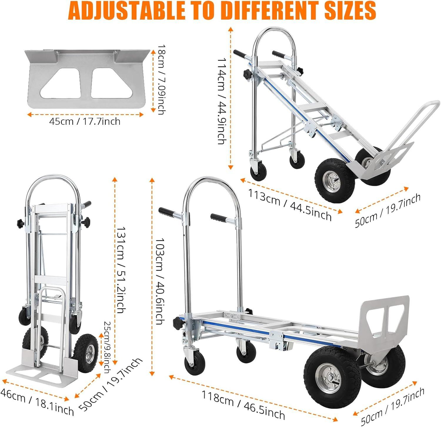 Silver Aluminum Folding Hand Truck Dolly with Wheels, 770 lbs Capacity