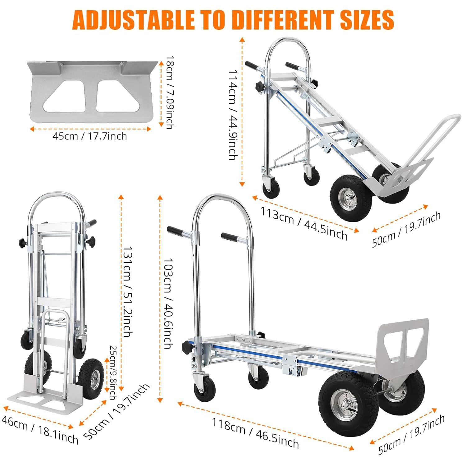 Silver Aluminum Folding Hand Truck Dolly with Wheels, 770 lbs Capacity