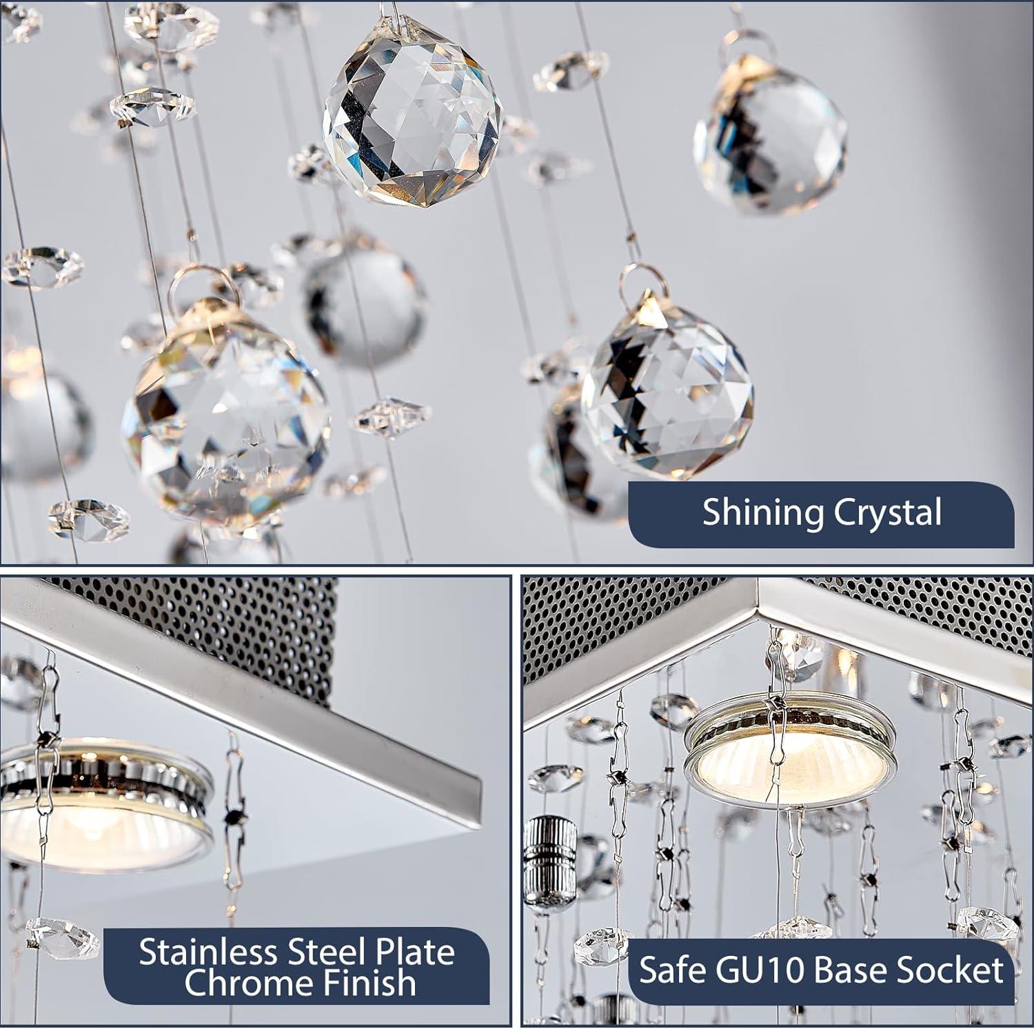 Chrome and Crystal Modern Square Raindrop Chandelier