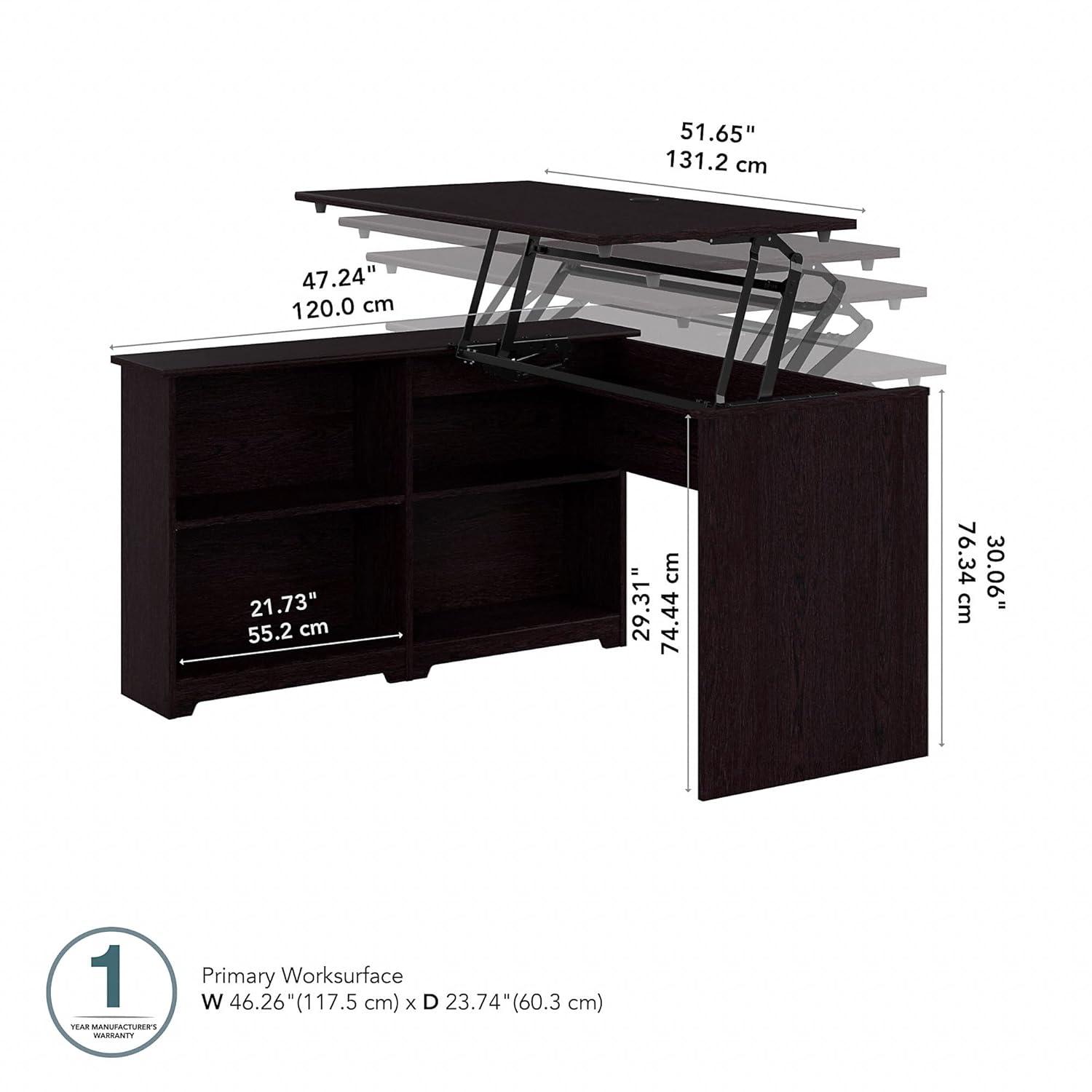 Bush Furniture Cabot 52" Sit to Stand Corner Bookshelf Desk, Espresso Oak