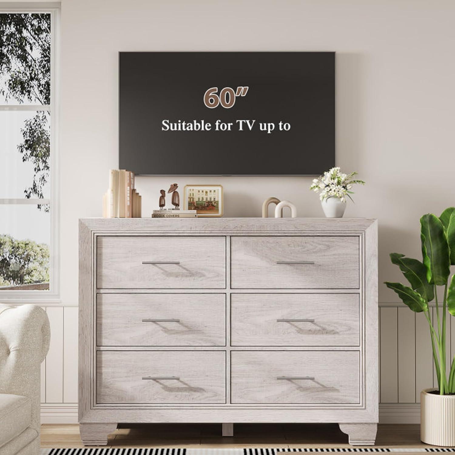 YUSAZENS Dresser for Bedroom 6 Drawer Gray, Wood Organizer Storage Cabinet with with Deep Drawers, Chest of Drawers for Closet, Living Room, Hallway, Nursery, Kids Bedroom