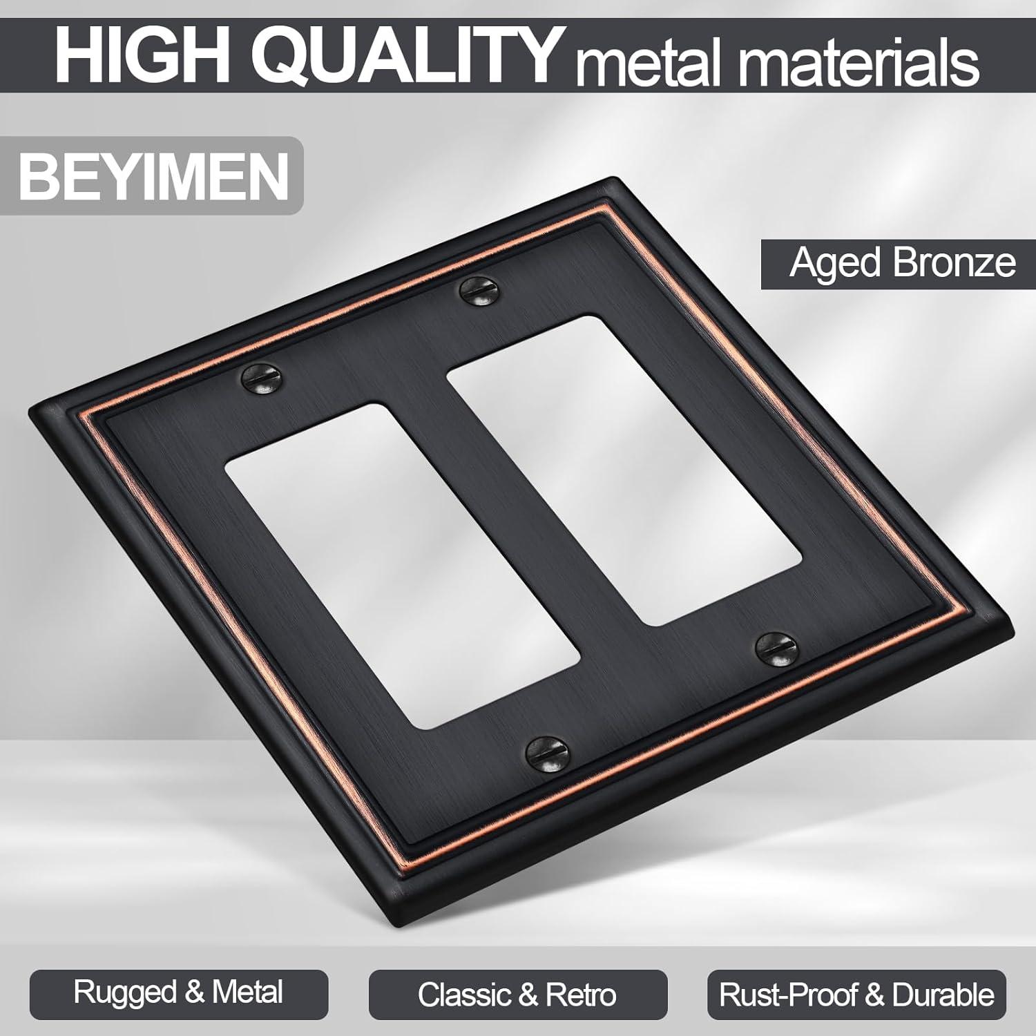 Double Decorator Switch Covers Wall Plate, Oil Rubbed Bronze Decorative Rocker Switch Plates Outlet Covers for Receptacle, GFCI Outlet, Dimmer - Classic Style, 3 Pack