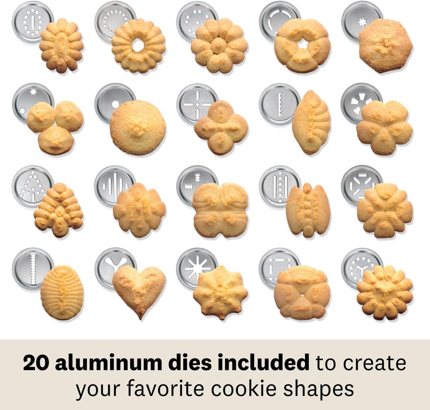 Marcato Atlas Biscuit Maker Press, Includes 20 Cookie Disc Shapes, Silver