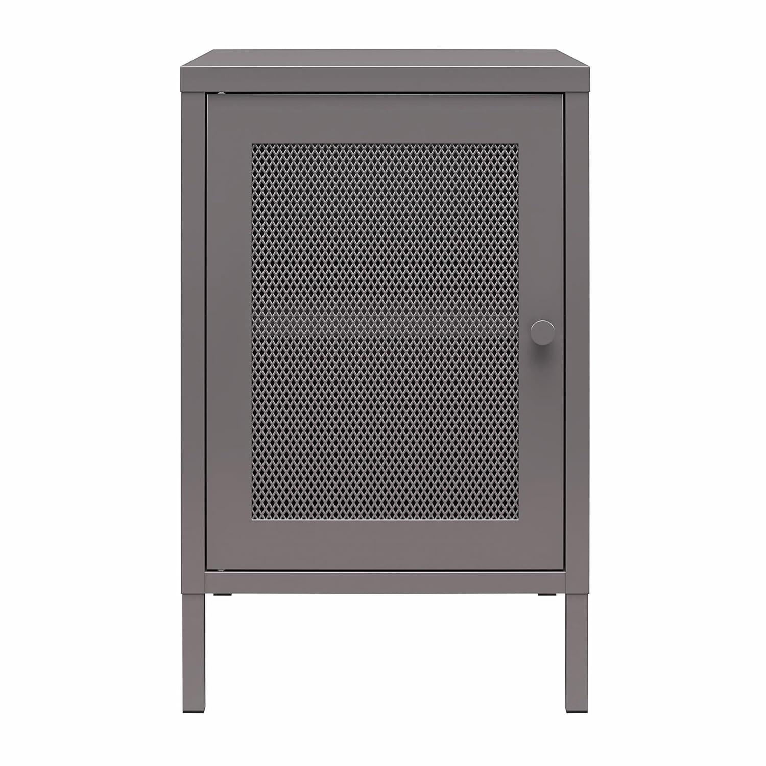 RealRooms Shadwick 1 Door Metal Locker Style End Table with Perforated Metal Mesh Door, Graphite Gray