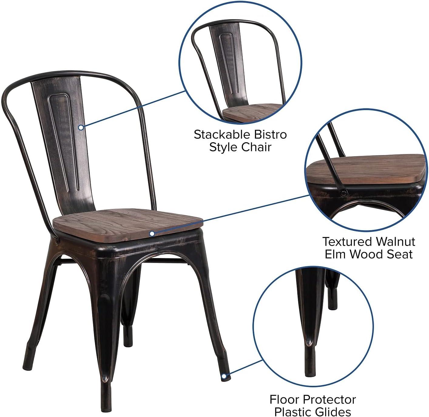 Flash Furniture Metal Stackable Chair with Wood Seat