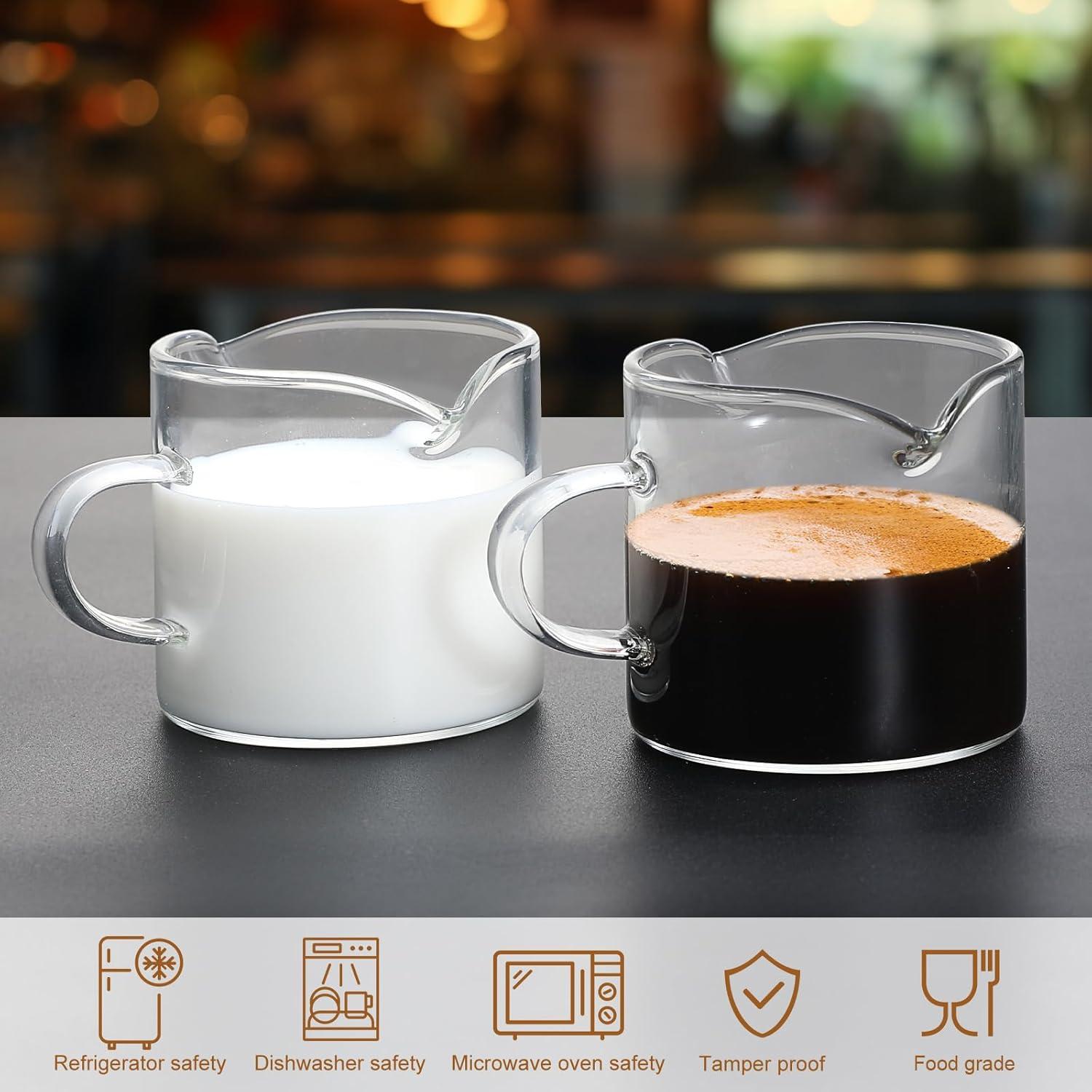 Espresso Cups Set of 2, 4 oz Double Spouts Cup, Espresso Shot Glasses with Handle, V-Shaped Spout Milk Cup, Borosilicate Glass, Mini Clear Glasses for Coffee Bar, Machine Accessories