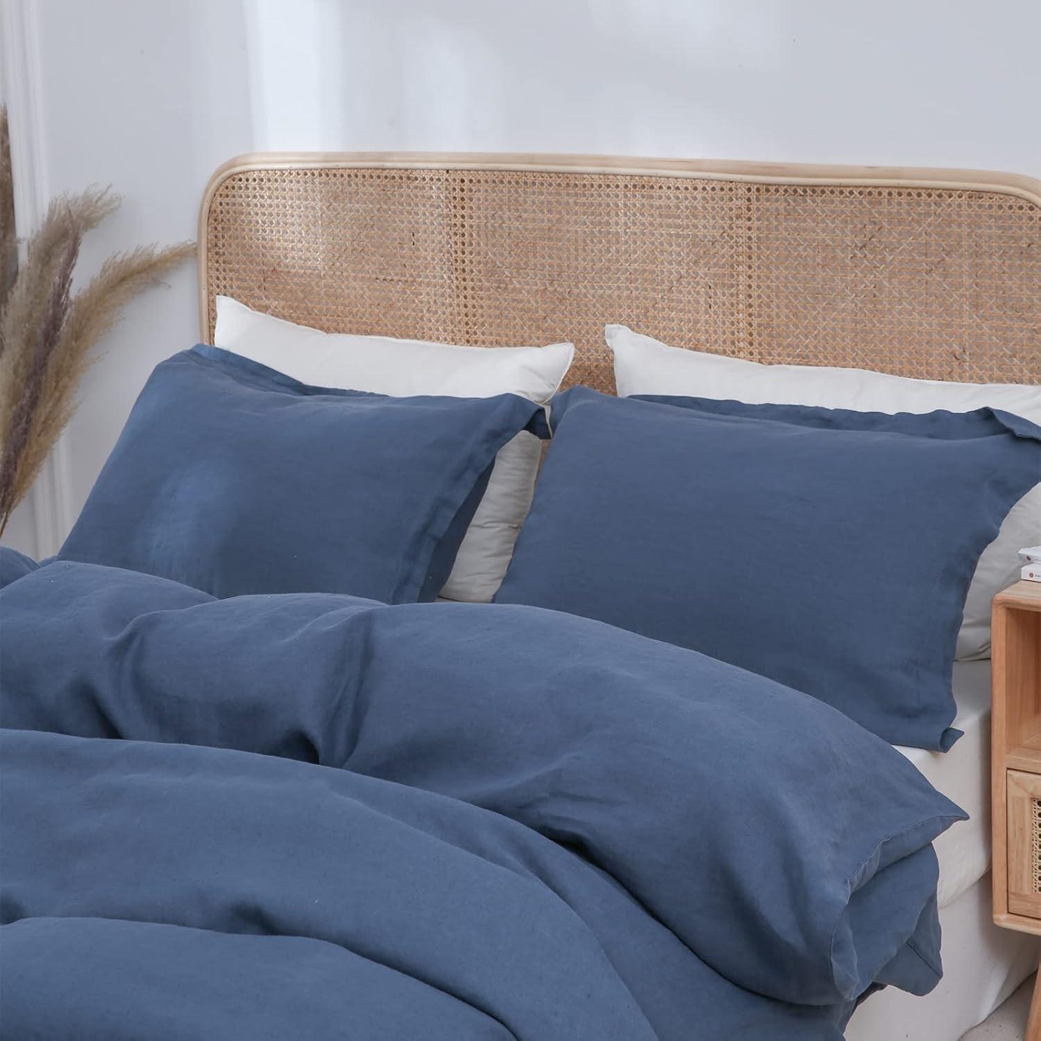 Simple&Opulence 100% Linen Duvet Cover Set with Washed-French Flax-2 Pieces Solid Color Basic Style Bedding Set-Breathable Soft Comforter Cover with 1 Pillowsham(Twin,Linen)