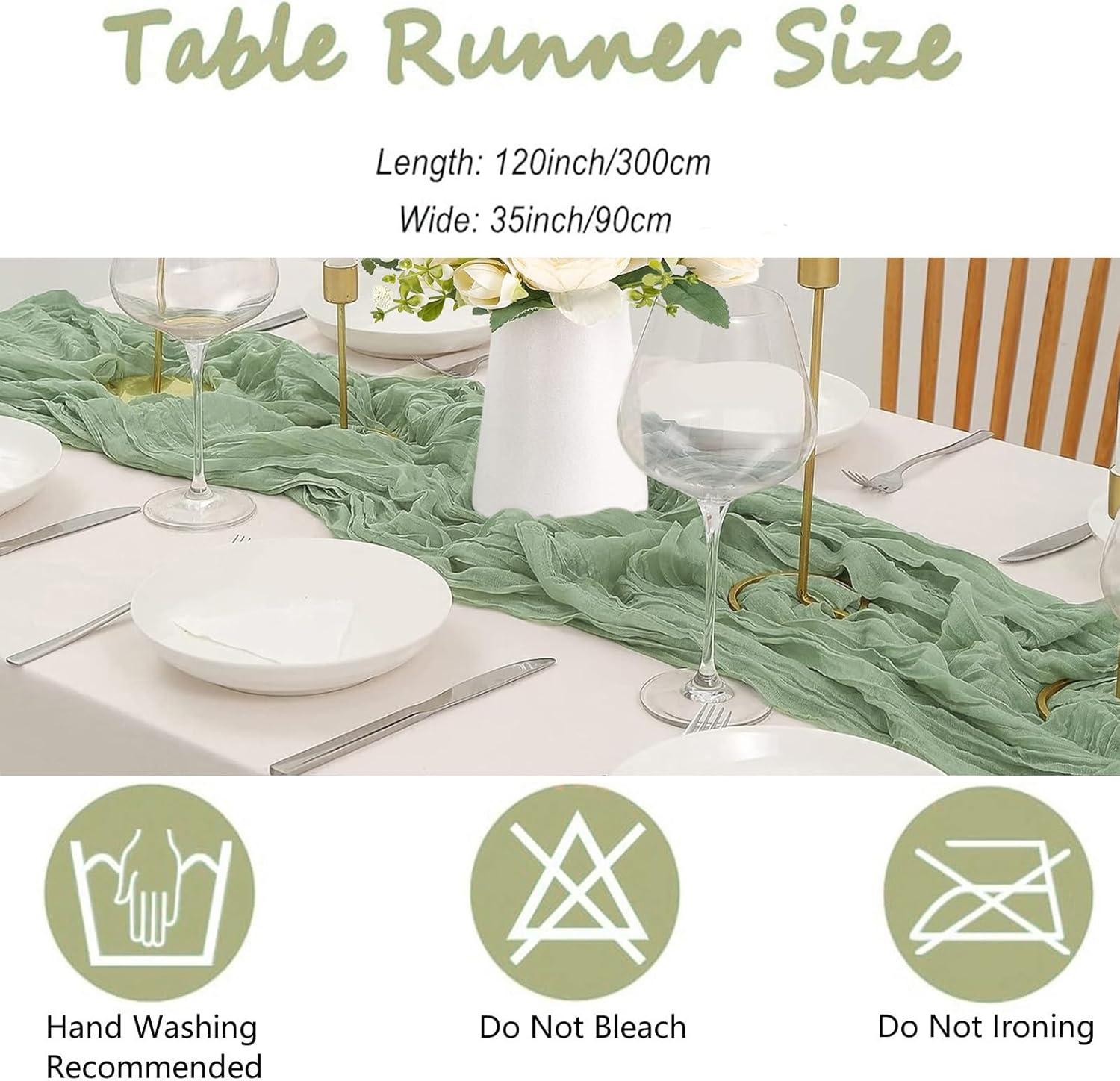 Mint Green Cheesecloth Table Runner 6 Pack 35" Boho Gauze Runner 120 inches Long Tablecloth Runner Rustic Sheer Fabric Bulk for Baby Shower Wedding Bridal Birthday Party Table Decorations