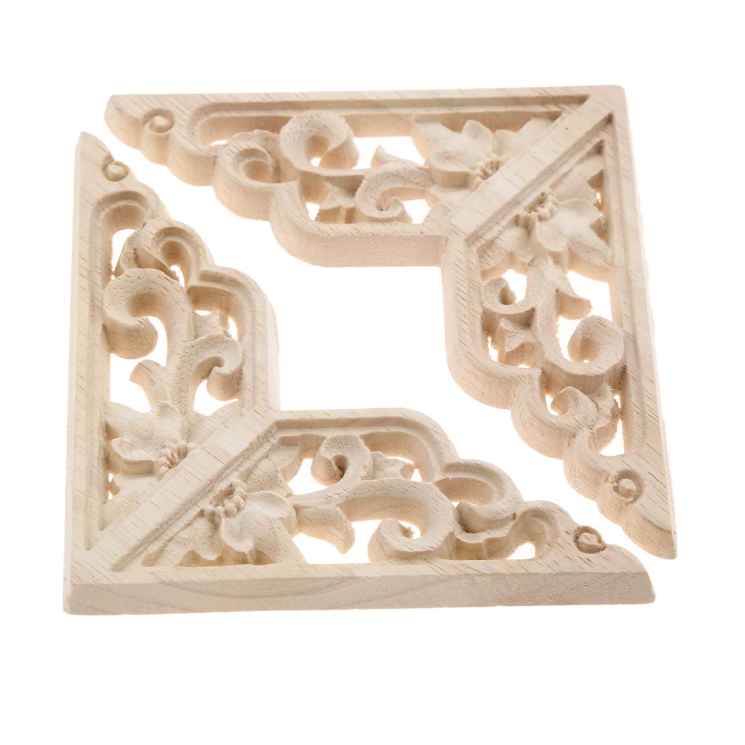 MUXSAM Wooden Decorative Appliques Onlays, 4-Pack Unpainted Wood Caravings Decals Inlays Overlays Corners Decor for Cabinet Dresser Cupboard Mirrors Walls Doors DIY Craft Project, 15x15cm/5.91"x5.91"
