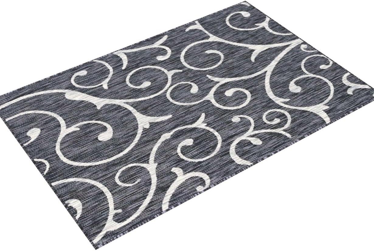 Unique Loom Outdoor Botanical Collection Area Rug - Curl (4' 1" x 6' 1" Rectangle Charcoal Gray/Gray)