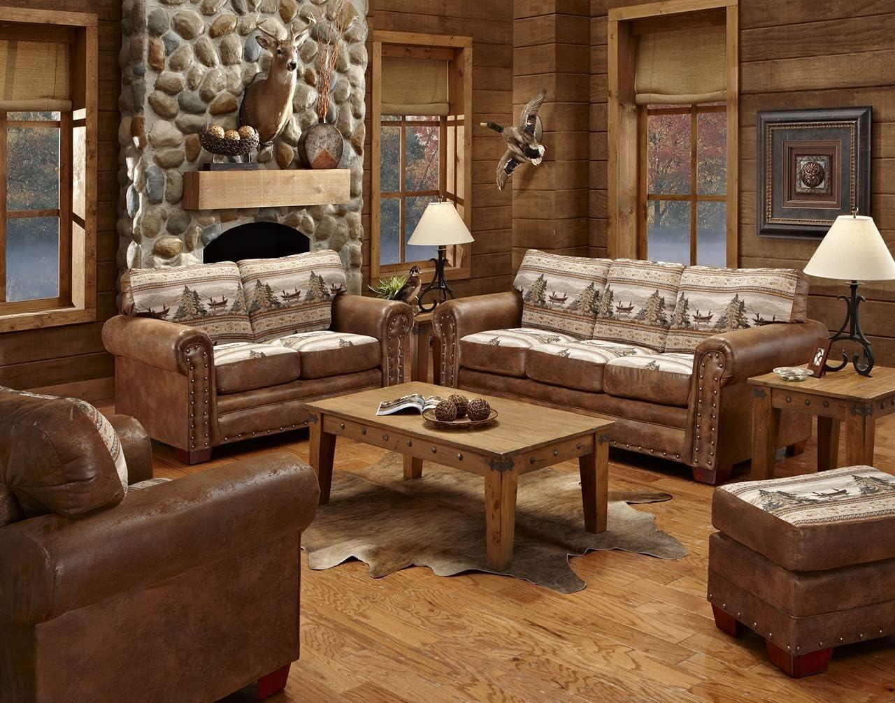 Alpine Lodge 4-Piece Brown Oak and Microfiber Set