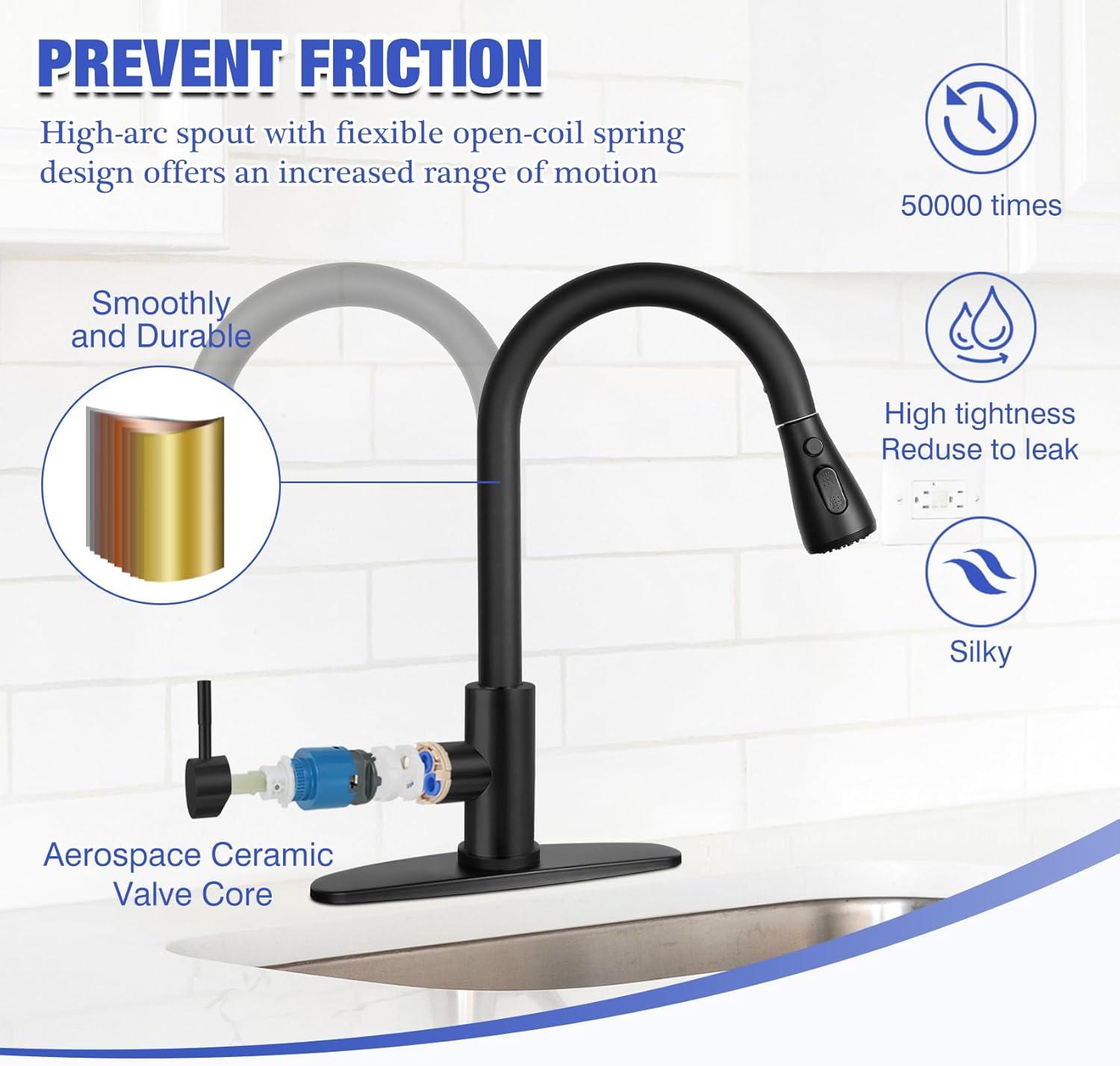 Matte Black Stainless Steel Pull-Down Kitchen Faucet with Spray