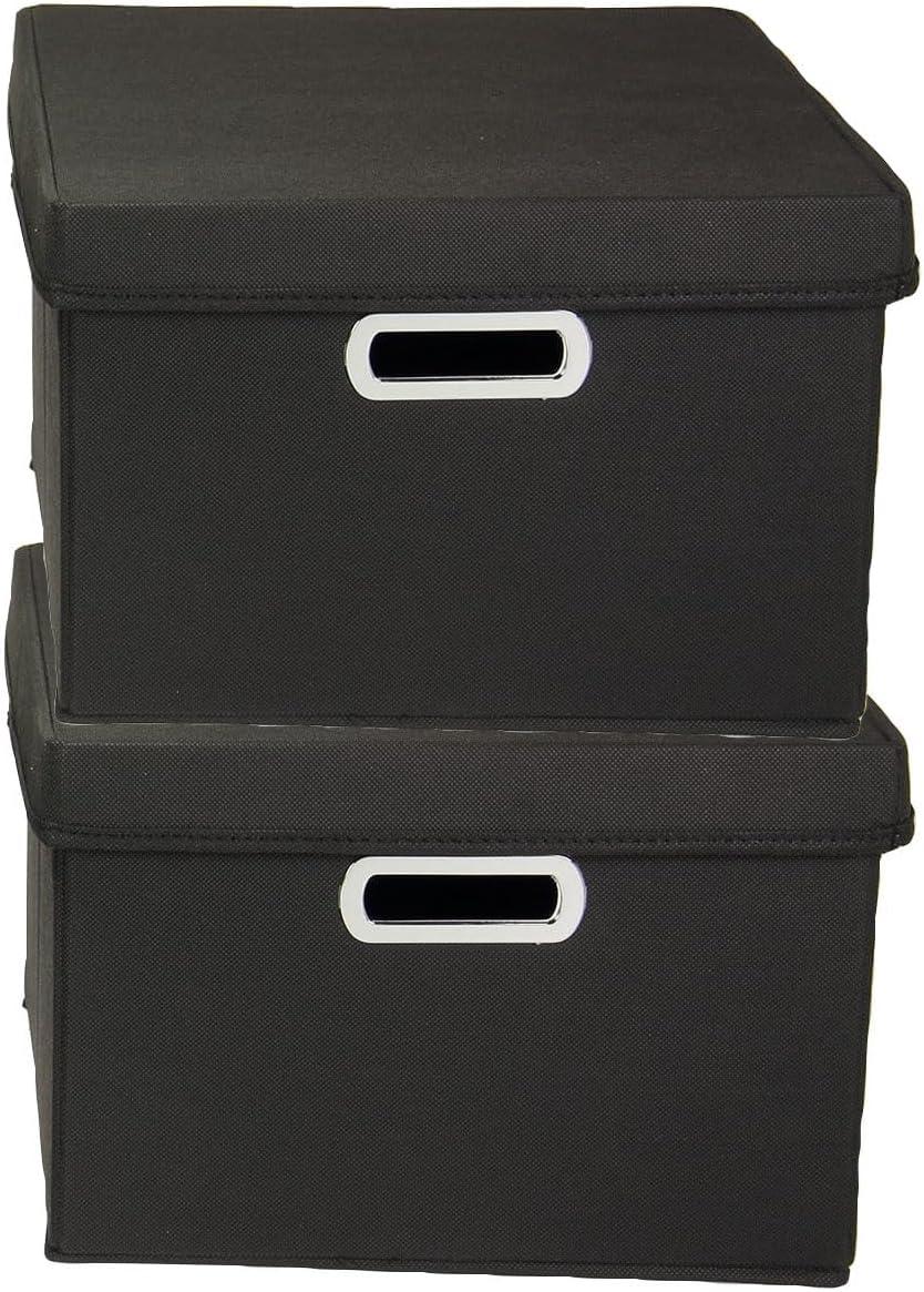 household essentials fabric storage boxes with lids and handles, black