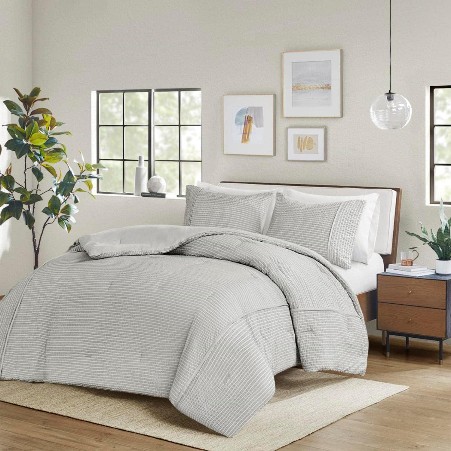 Beautyrest Apollo 3 Piece Striped Seersucker Oversized Comforter Set
