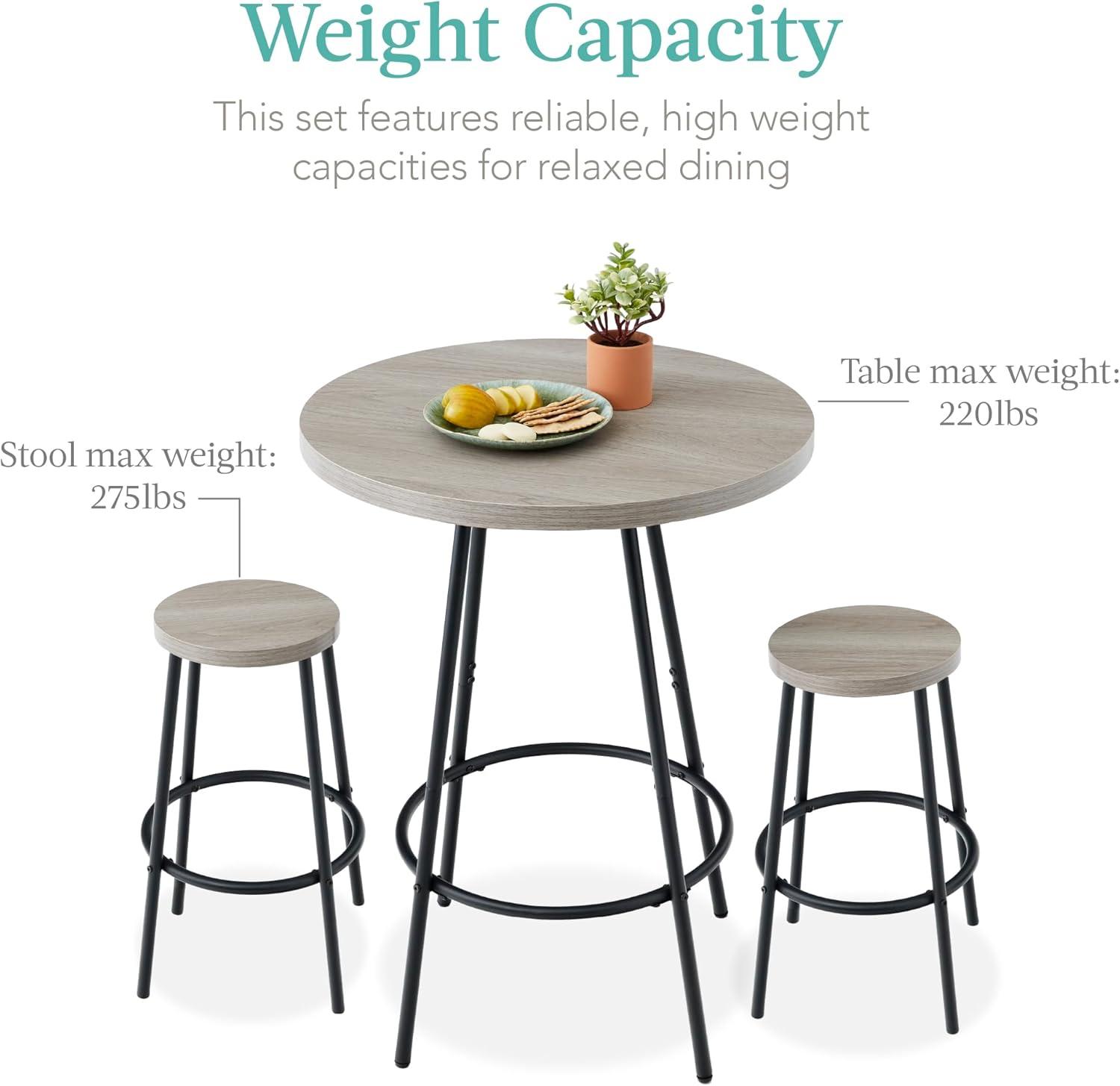 17 Stories Sevon 3-Piece Bistro Set, Modern Round Counter Height Dining Set w/ 2 Stools, Metal Frame