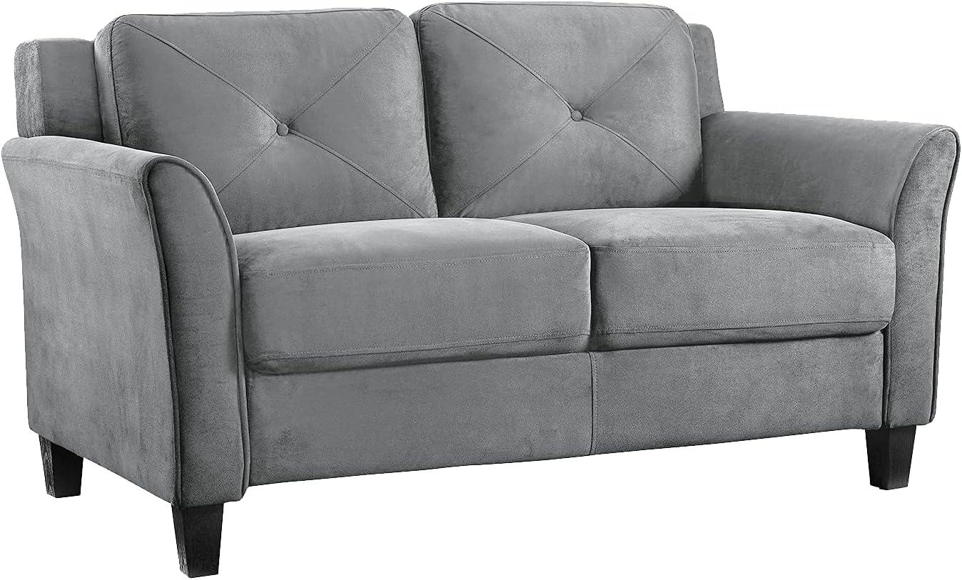 Harvard 58" Dark Gray Microfiber Loveseat with Flared Arms