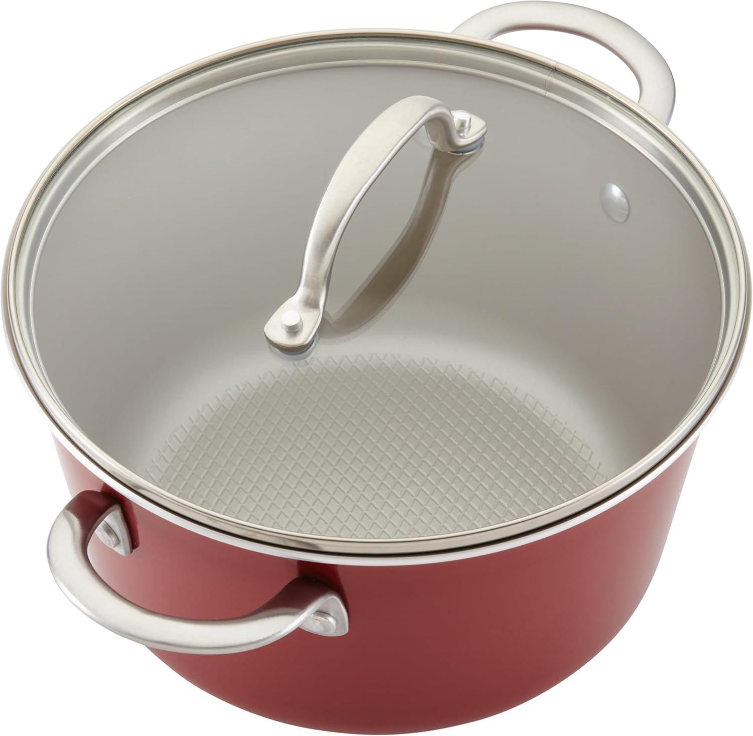Ayesha Curry Home Collection 9 Pc Porcelain Enamel Nonstick Cookware Pots and Pans Set, Sienna Red