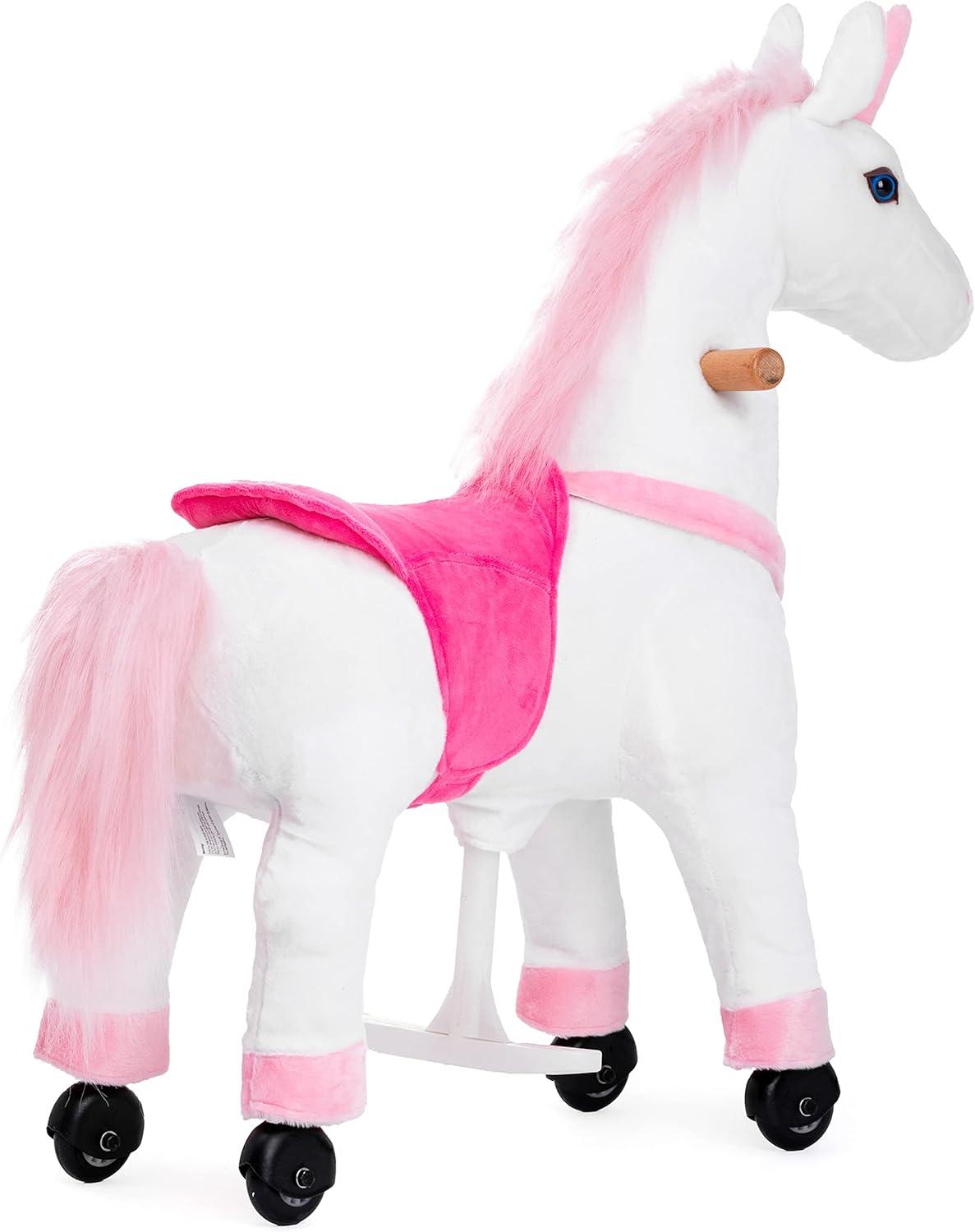 JoJoPooNy Ride on Unicorn Toys for Girls, Ride on Horse Riding Pony for Children 3-6 Years Old, Rideable Plush Walking Horse Animal with Wheels