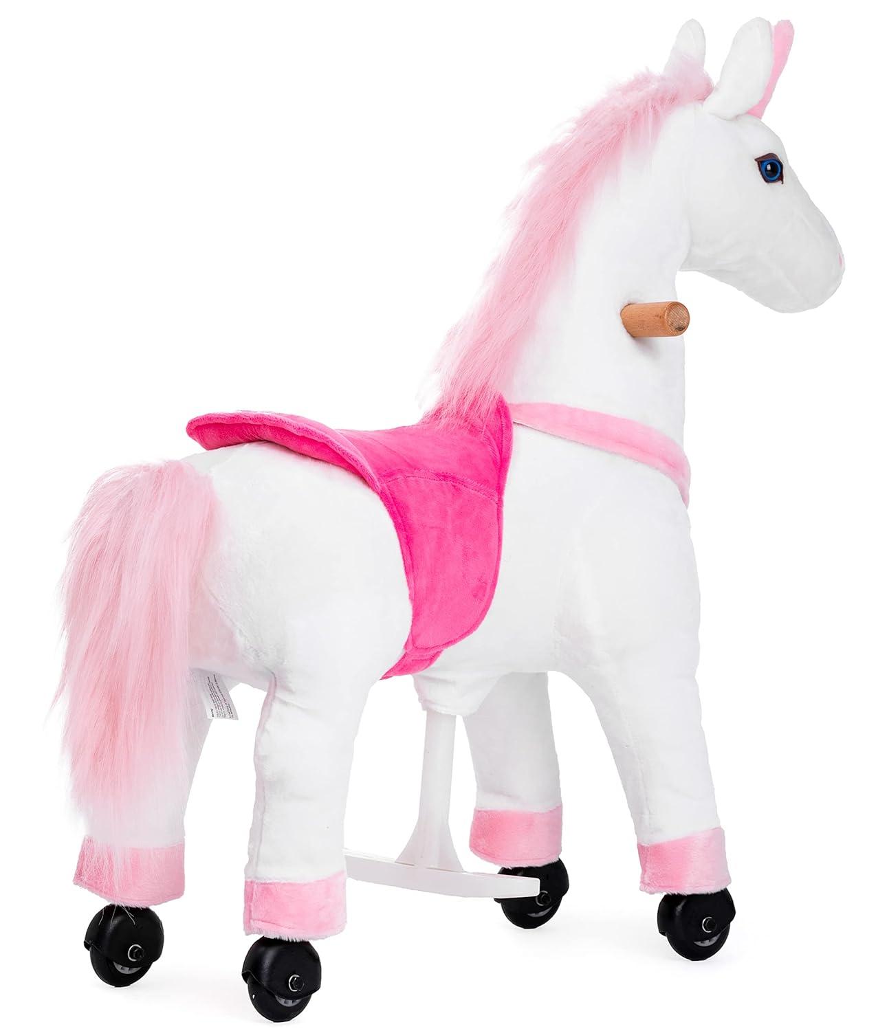 JoJoPooNy Ride on Unicorn Toys for Girls, Ride on Horse Riding Pony for Children 3-6 Years Old, Rideable Plush Walking Horse Animal with Wheels