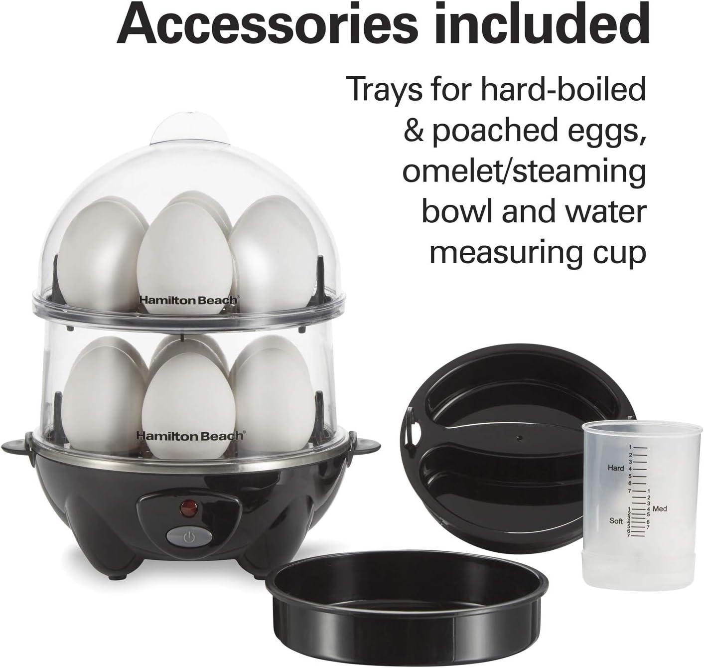 Hamilton Beach Rapid 14 Egg Cooker 25508: Electric Egg Boiler & Steamer, Hard Boiled & Poacher, 300W, Black