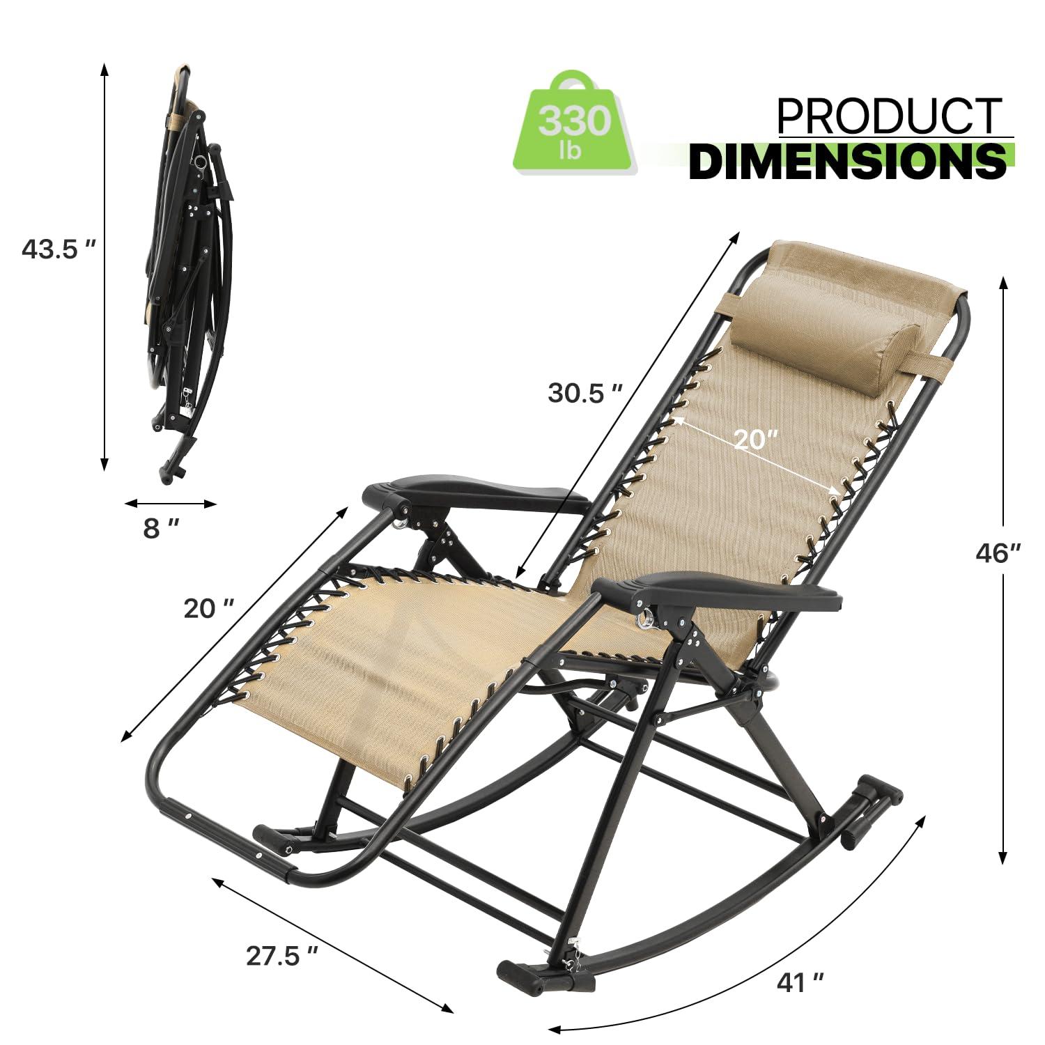 Magshion Set of 2 Zero Gravity Lounge Chairs, Adjustable Rocking Chairs with Pillow, Outdoor Beach Portable Foldable Recliner, Folding Lounge Rocker, Black