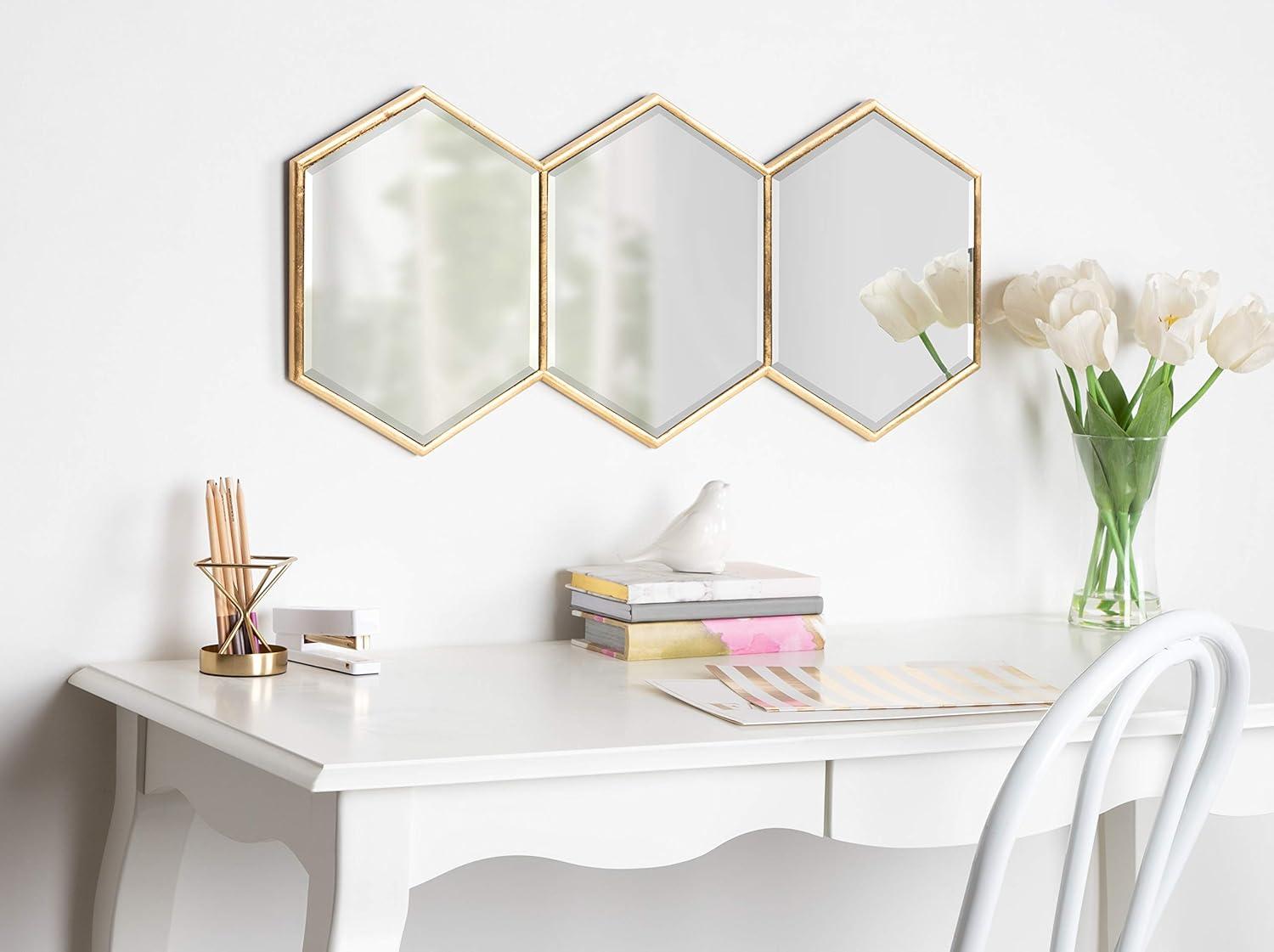 Kate and Laurel Royce Modern Glam Hexagon Trio Accent Wall Mirror, 30x14 Gold