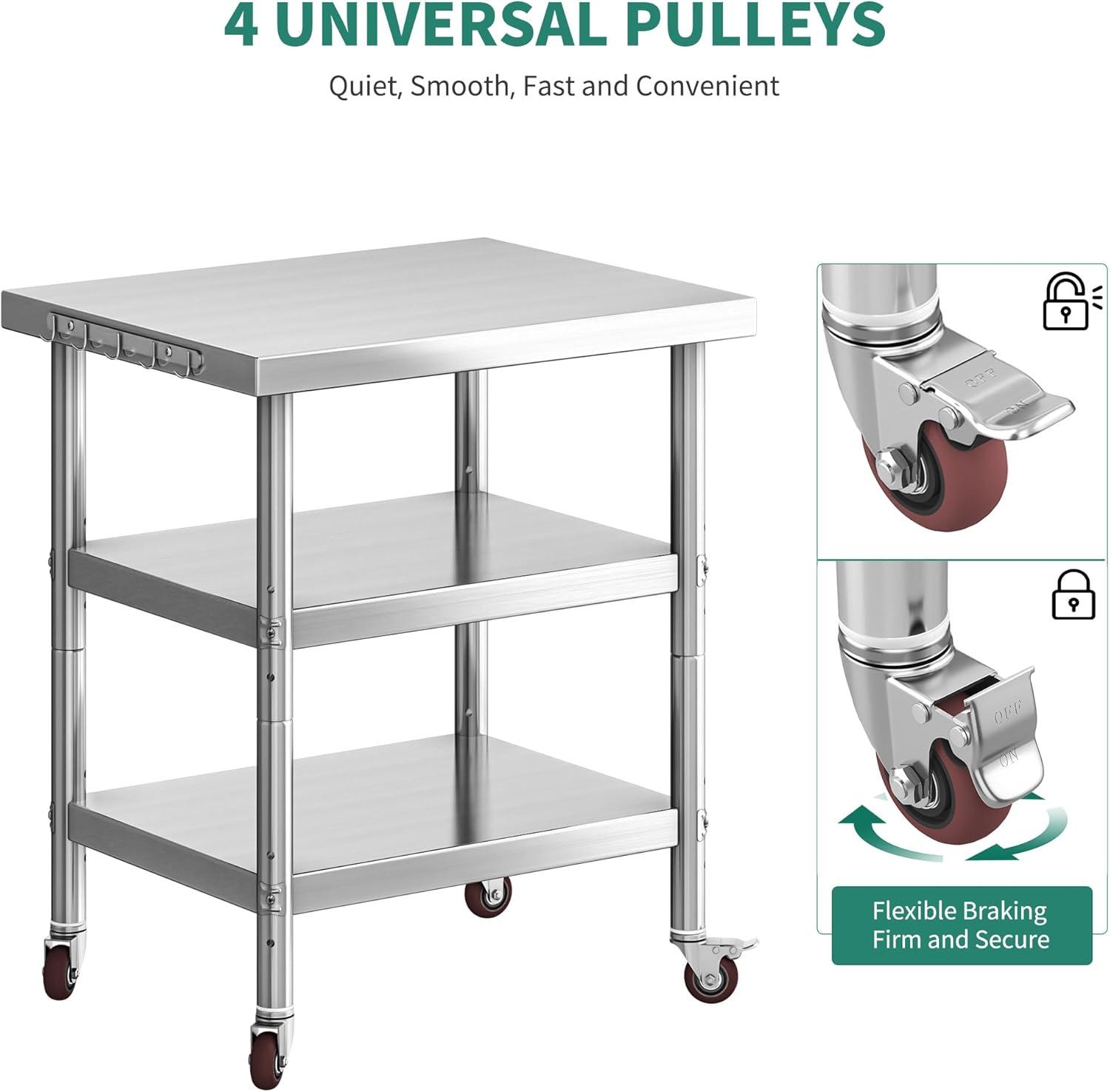 Dextrus 72" X 24" Stainless Steel Table with 3 Drawers, Work Table with Drawer