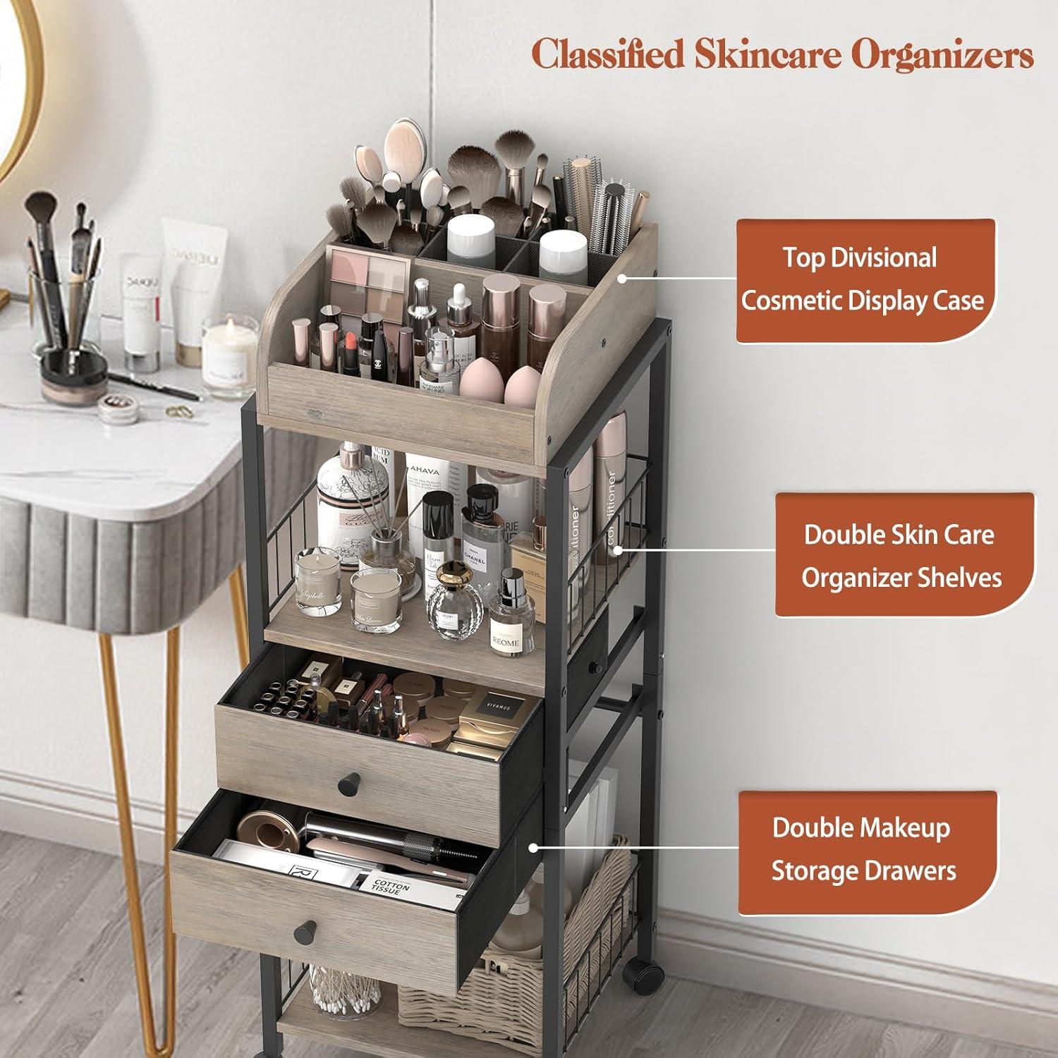 17 Stories Makeup Organizer, Floor Skincare Organizers Make Up Organizers And Storage With Drawers, Vanity Organizer Cosmetics Display Cases Holder For Skin Care Nail Polish Perfume