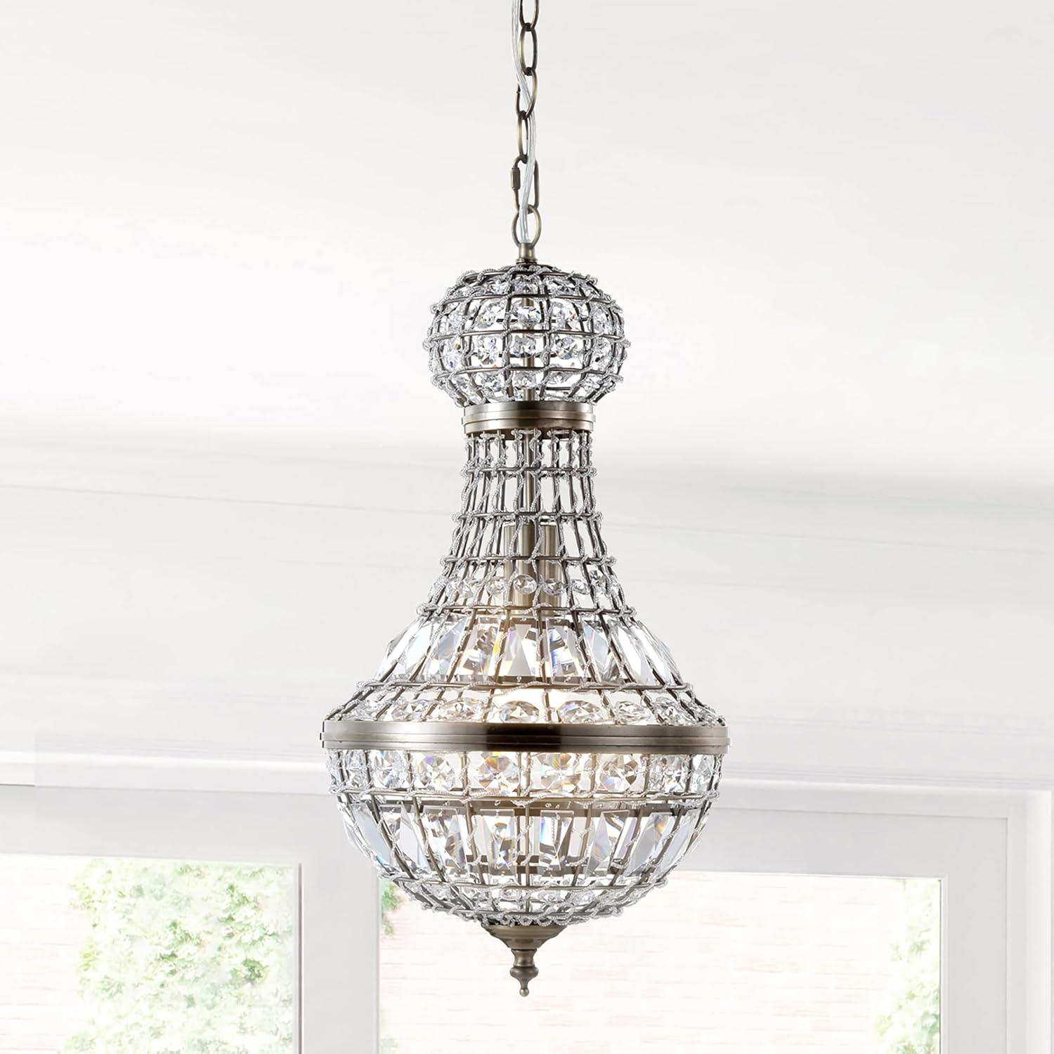 Regina 10" Crystal/Metal Empire LED Pendant, Antique Brass