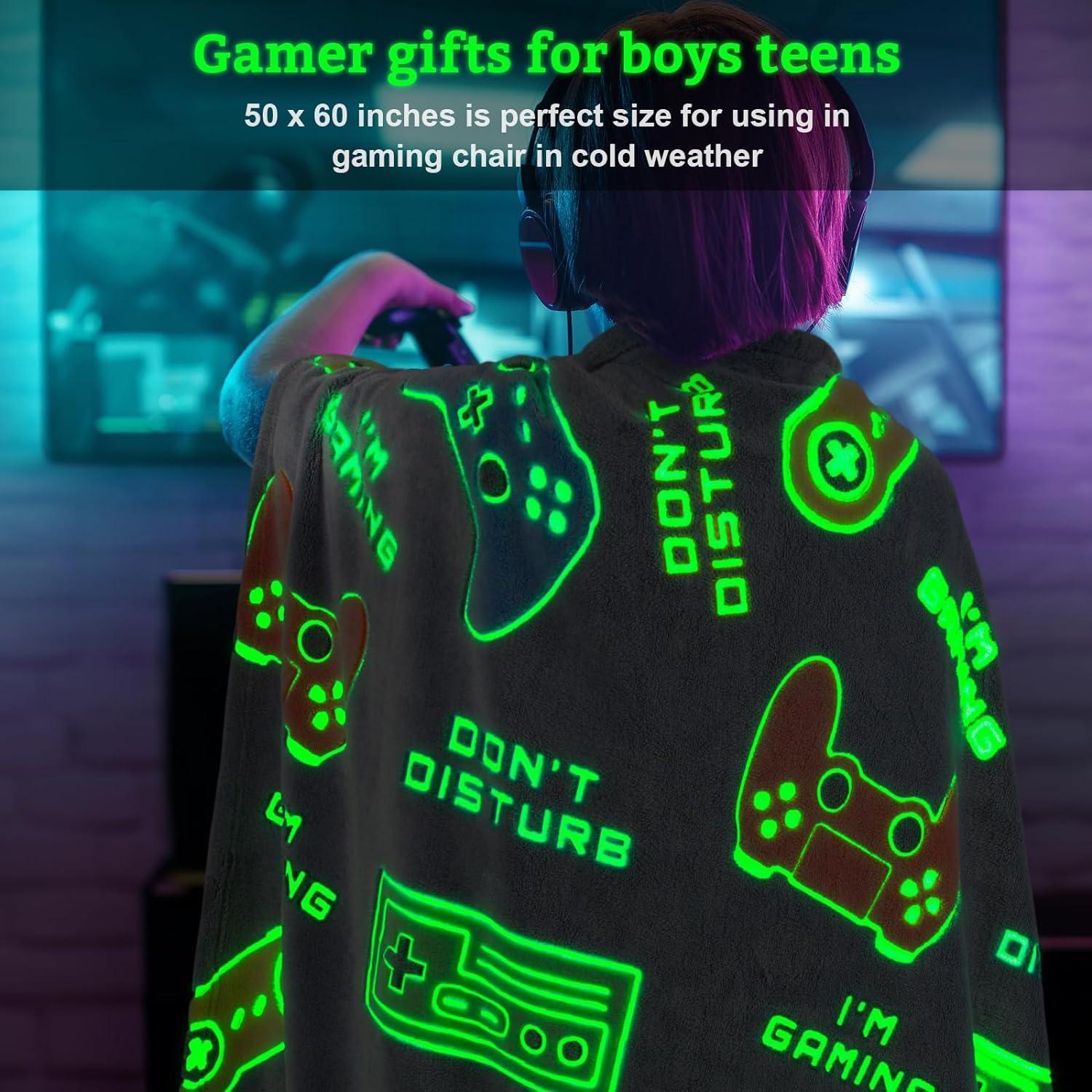 Glow in the Dark Gray Gaming Controller Blanket for Kids