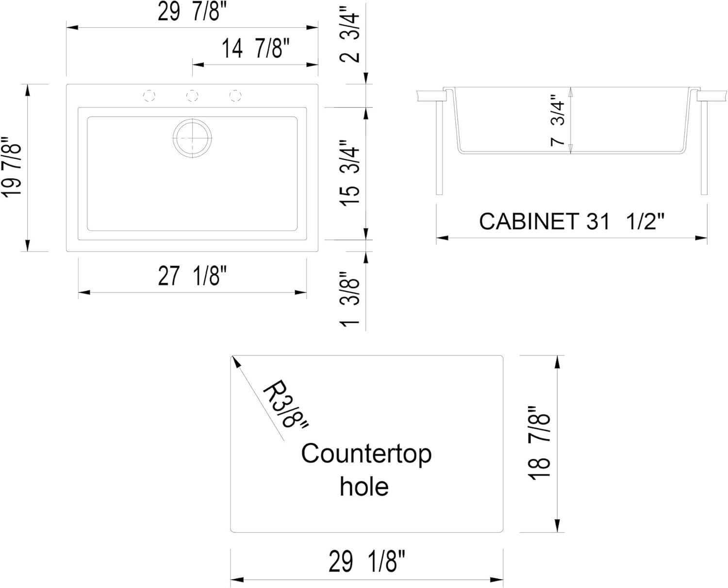 29.88'' L Drop-In Single Bowl Granite Kitchen Sink