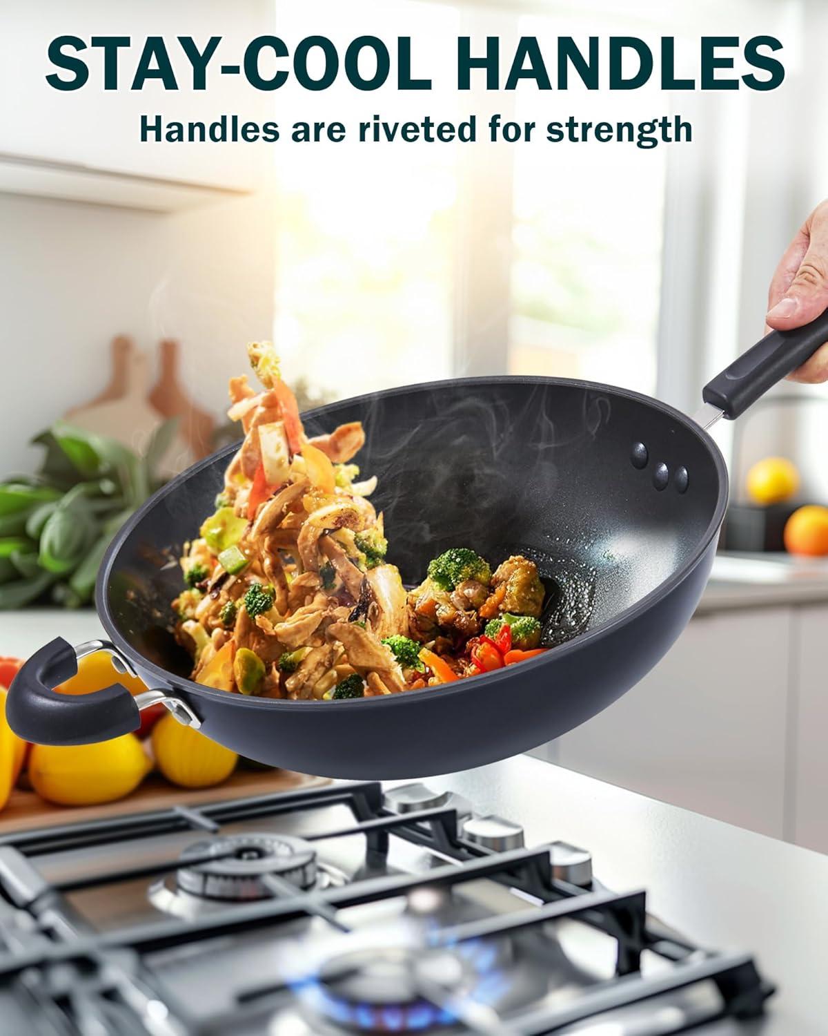 Cook N Home Cook N Home Hard Anodized 12-inch Nonstick Wok Stir-fry Pan With Lid