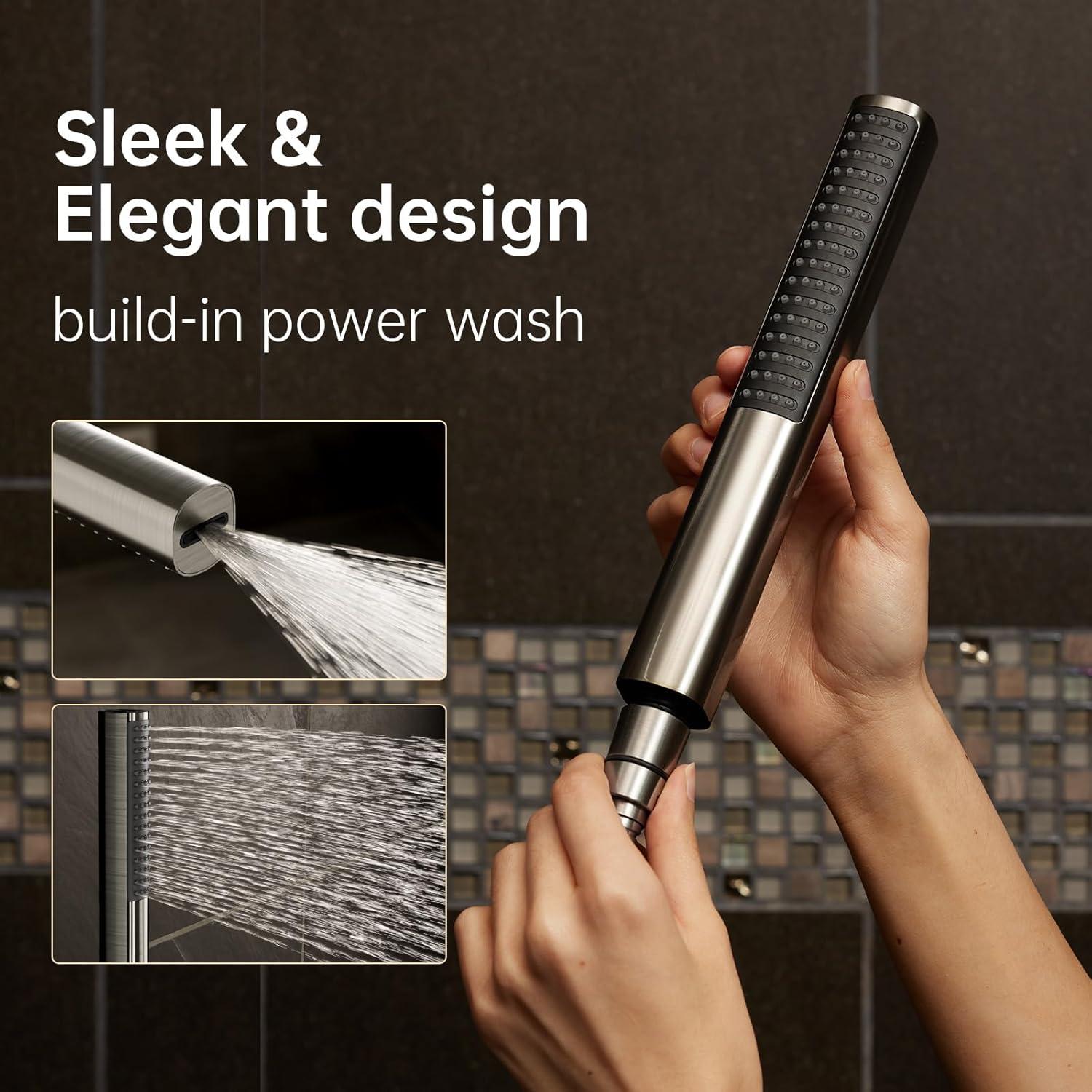 Veken Brushed Nickel Shower Head, 10'' All Metal Rain Shower Heads with Handheld Spray Combo, Hand Held Bathroom Combo with Extension Arm, Dual shower with Power Wash, Adjustable Rainfall Showerhead