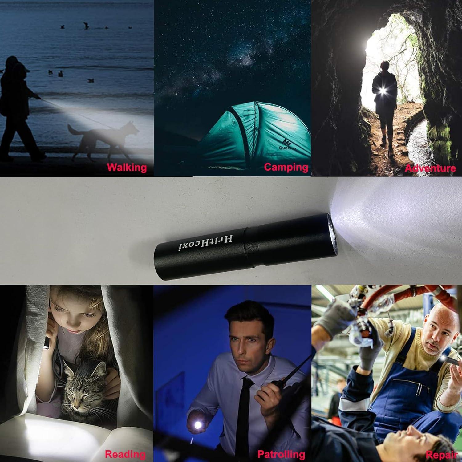 Rechargeable Mini LED Flashlights, 6pcs High Brightness Flash Light with Lithium Battery 3 Mode XPE 1200 Lumen Waterproof Zoomable Torch with USB Cable for Camping, Hiking, Riding, etc