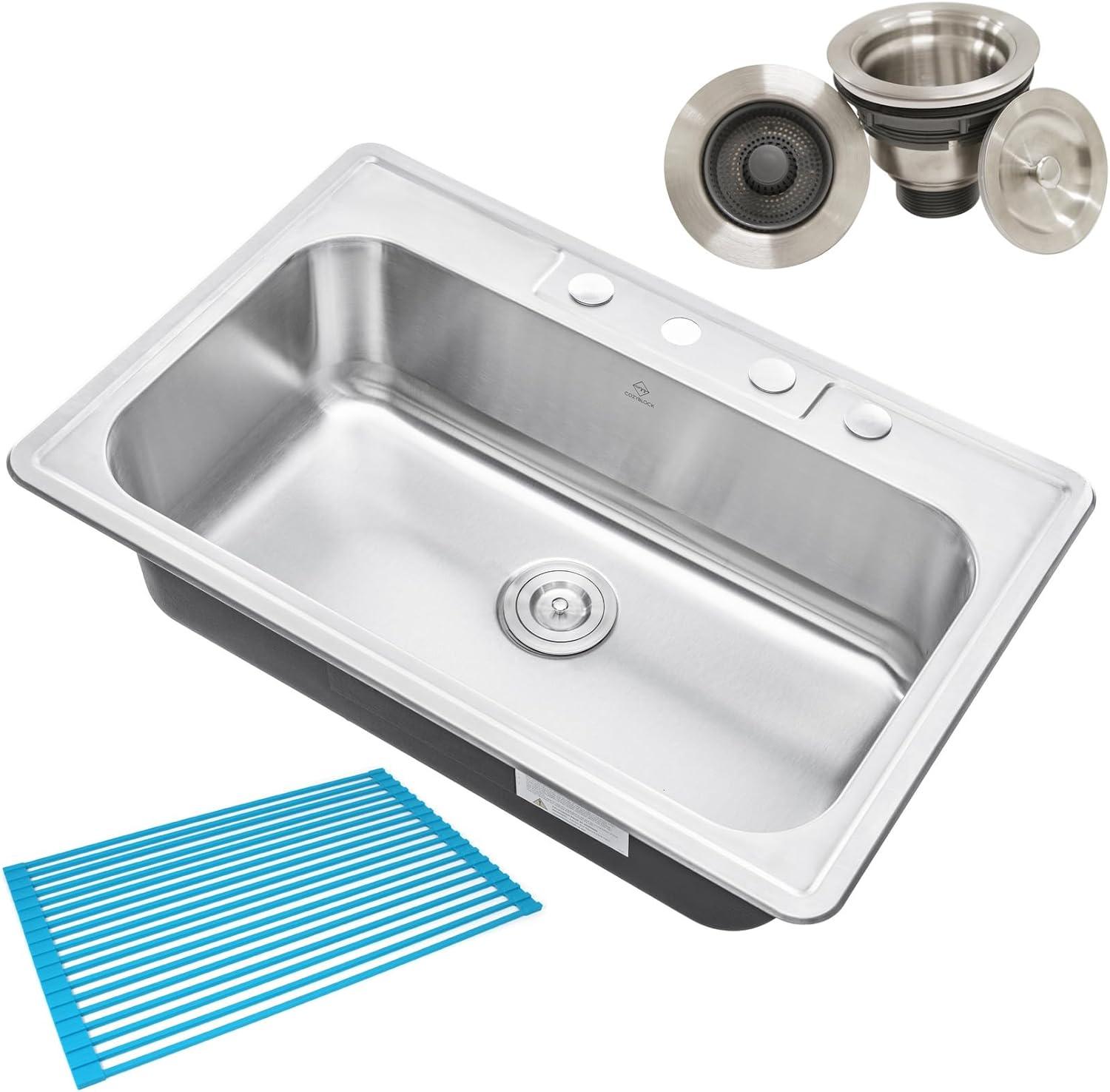 33-Inch Brushed Stainless Steel Drop-In Single Bowl Kitchen Sink