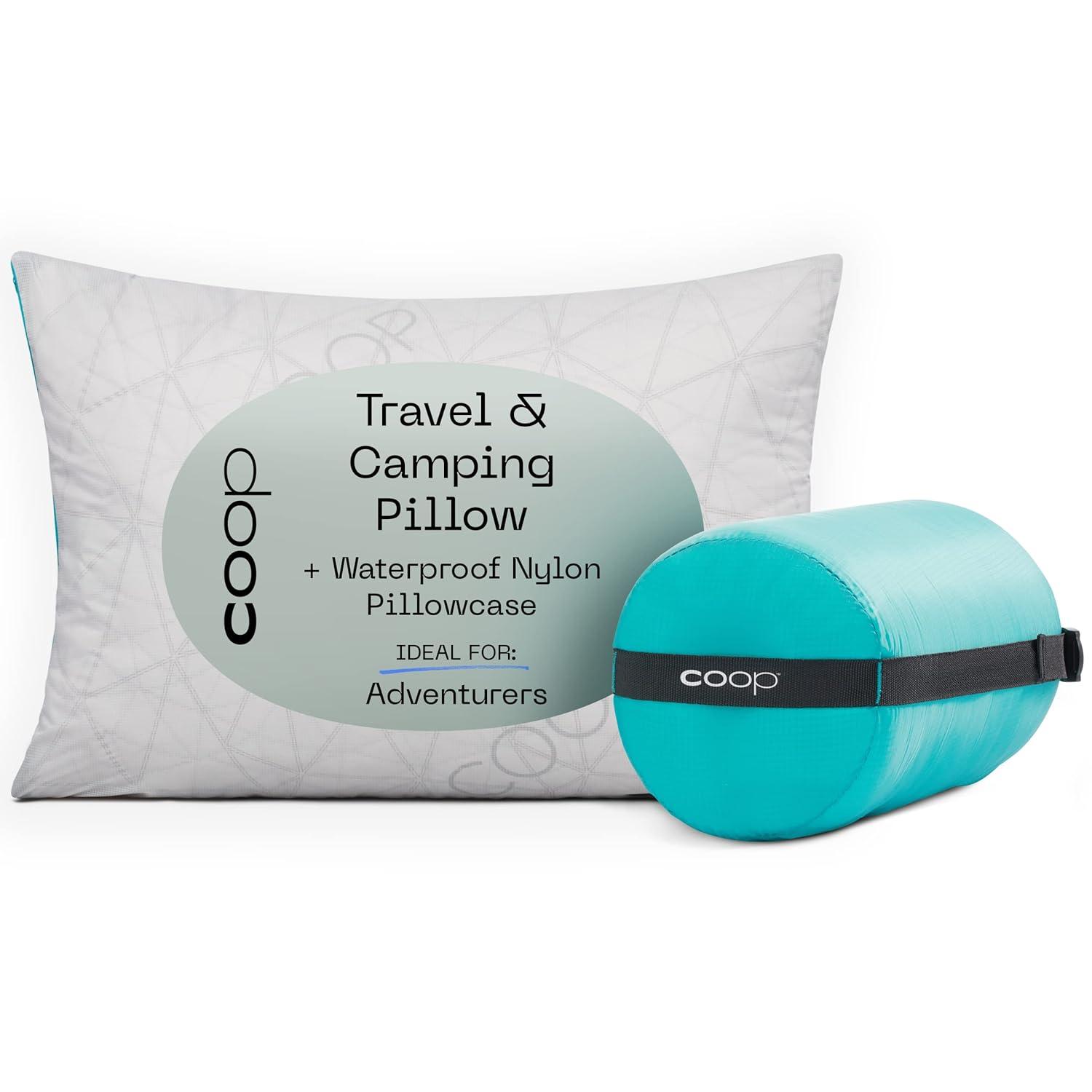 Coop Home Goods Adjustable Travel Pillow - 1 Camping Pillow and 1 Grey Pillowcase Bundle w/ Compressible Stuff Sack