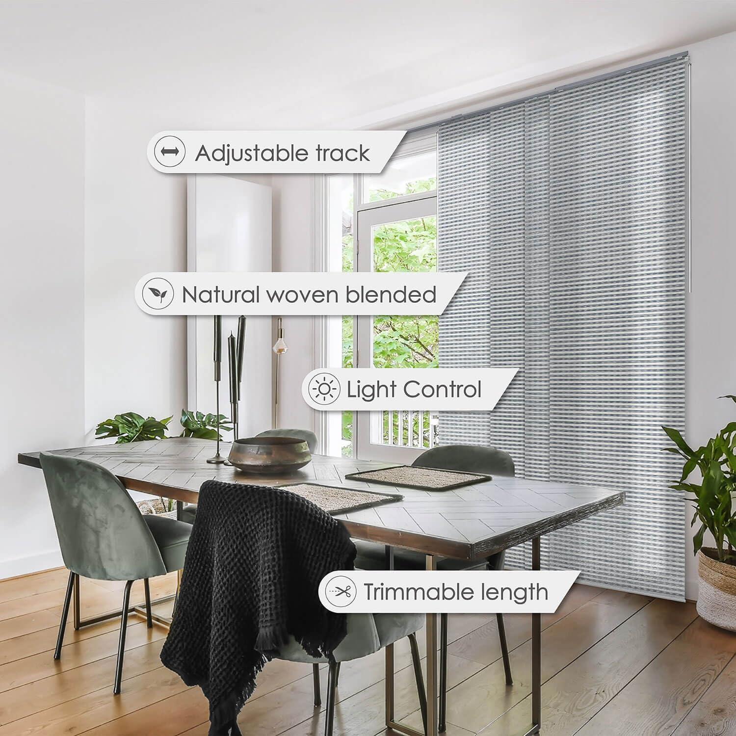 GoDear Design Adjustable Sliding Panel Track Blind 45.8"- 86" W x 96" H, Vertical Blinds, Light Filtering, Peppercorn