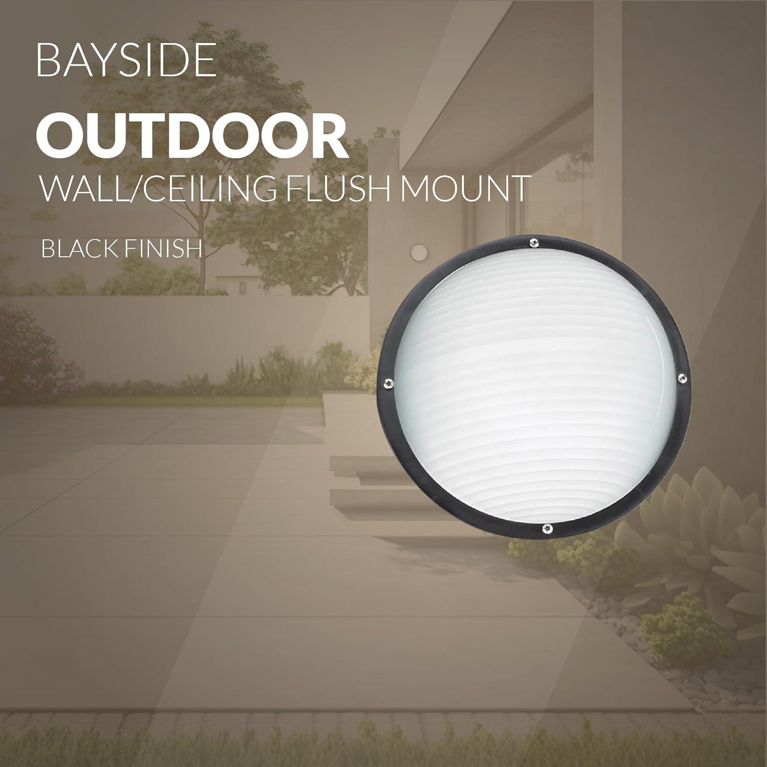 Black Frosted Glass Outdoor Ceiling Light with Ribbed Shade