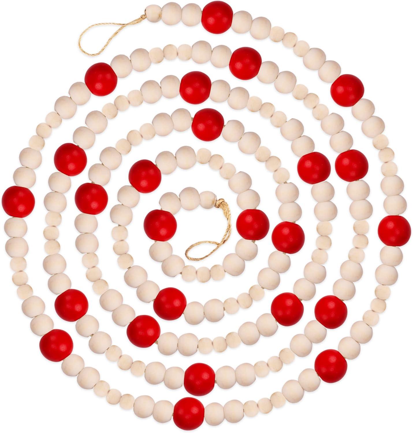 9-Foot Red and Natural Wood Bead Christmas Garland