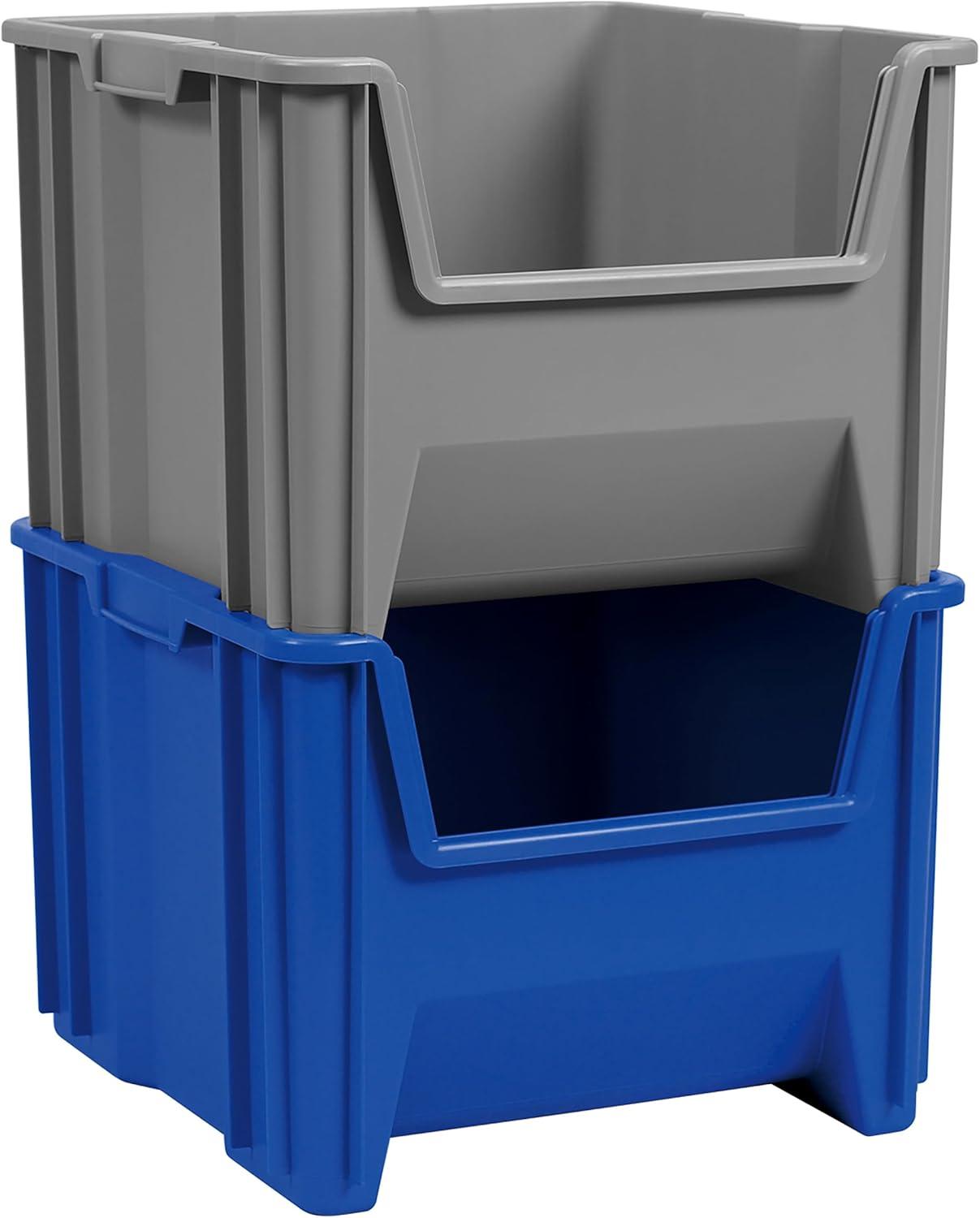 Blue Heavy Duty Stackable Plastic Storage Bin with Handle