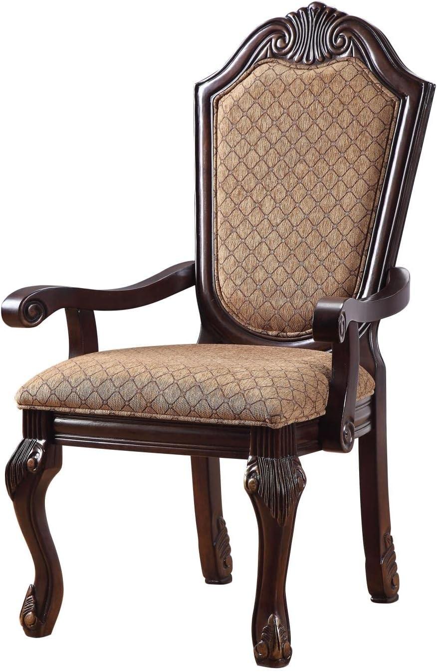 Espresso Floral Wood 29" Accent Dining Chair with Arm Rest