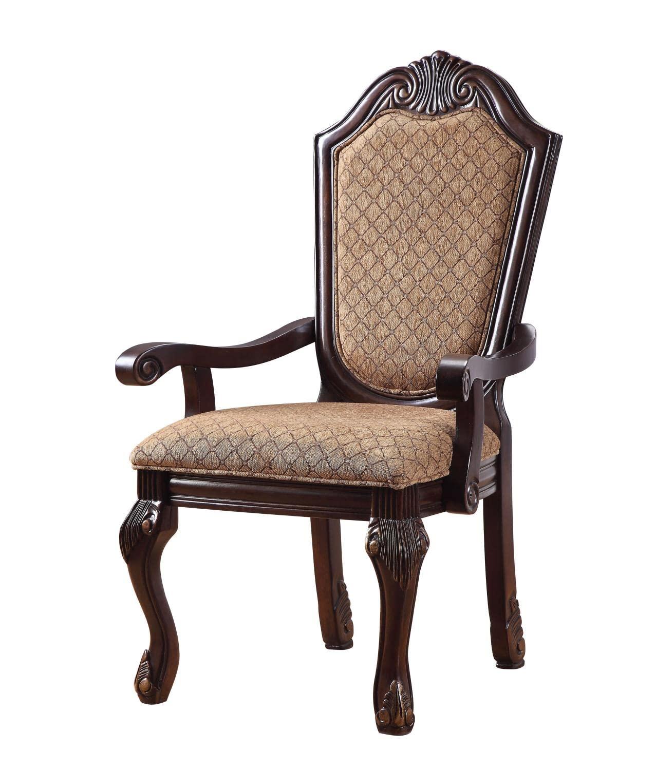 Chateau De Ville 29" Accent Chairs Fabric and Espresso - Acme Furniture: Luxurious Dining Armchair, Queen Anne Legs