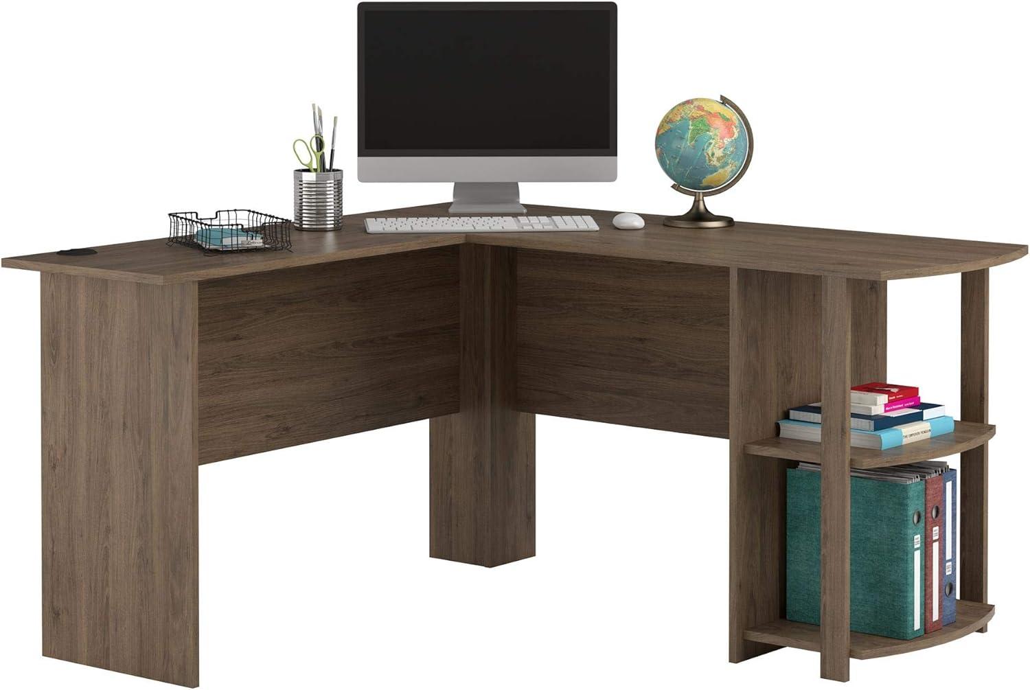 Rustic Oak L-Shaped Computer Desk with Shelves