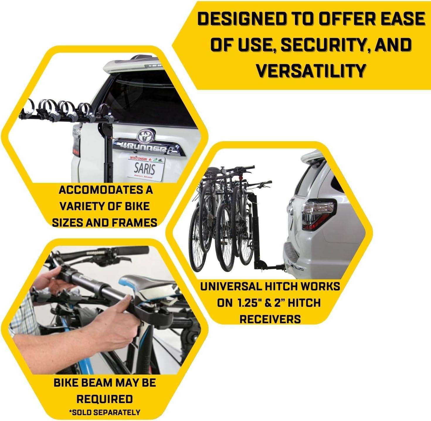 Saris Grand Slam Hitch Bike Rack, Universal 4 Bike Hitch Rack with Hatch Access - Black